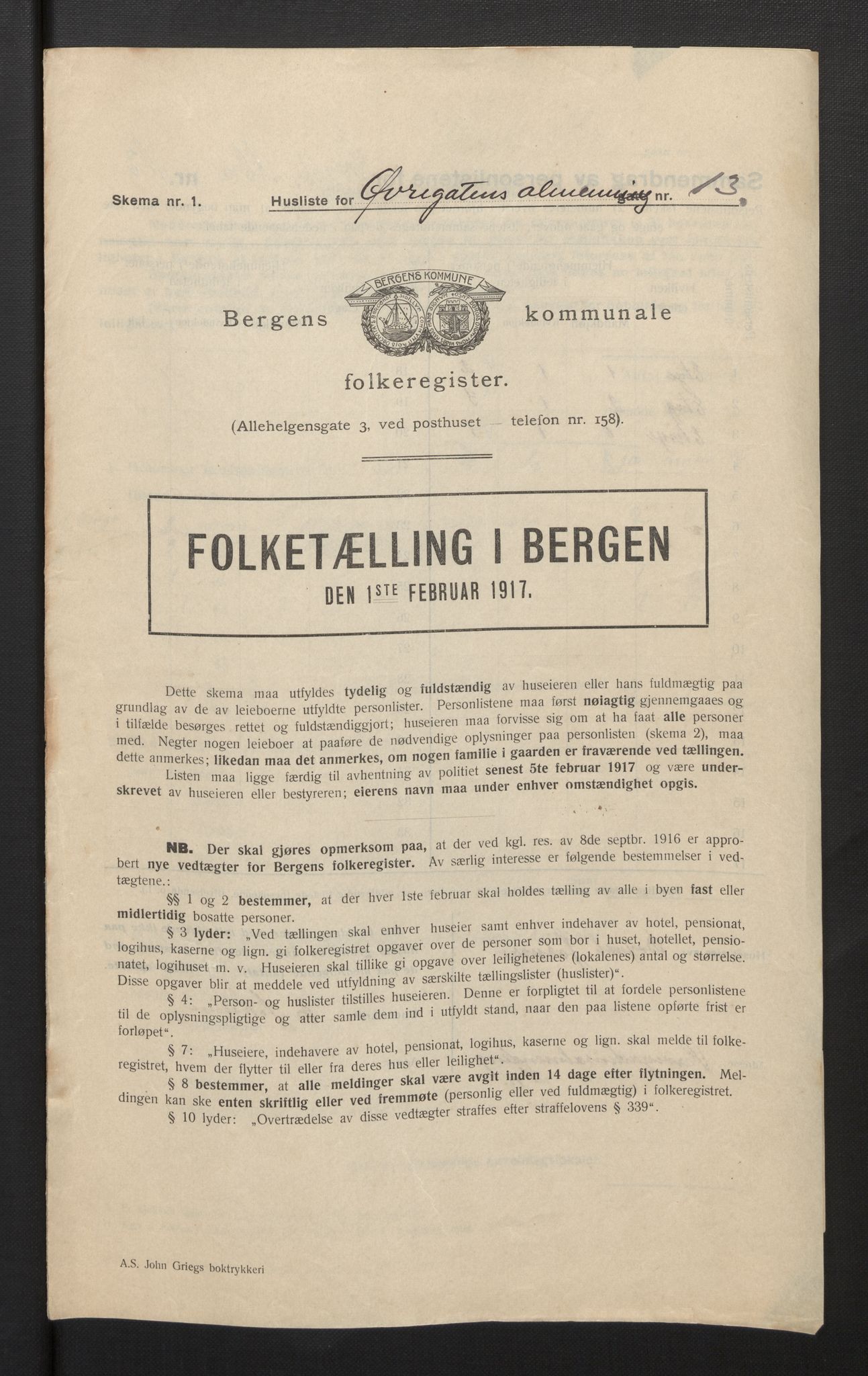 SAB, Kommunal folketelling 1917 for Bergen kjøpstad, 1917, s. 46663