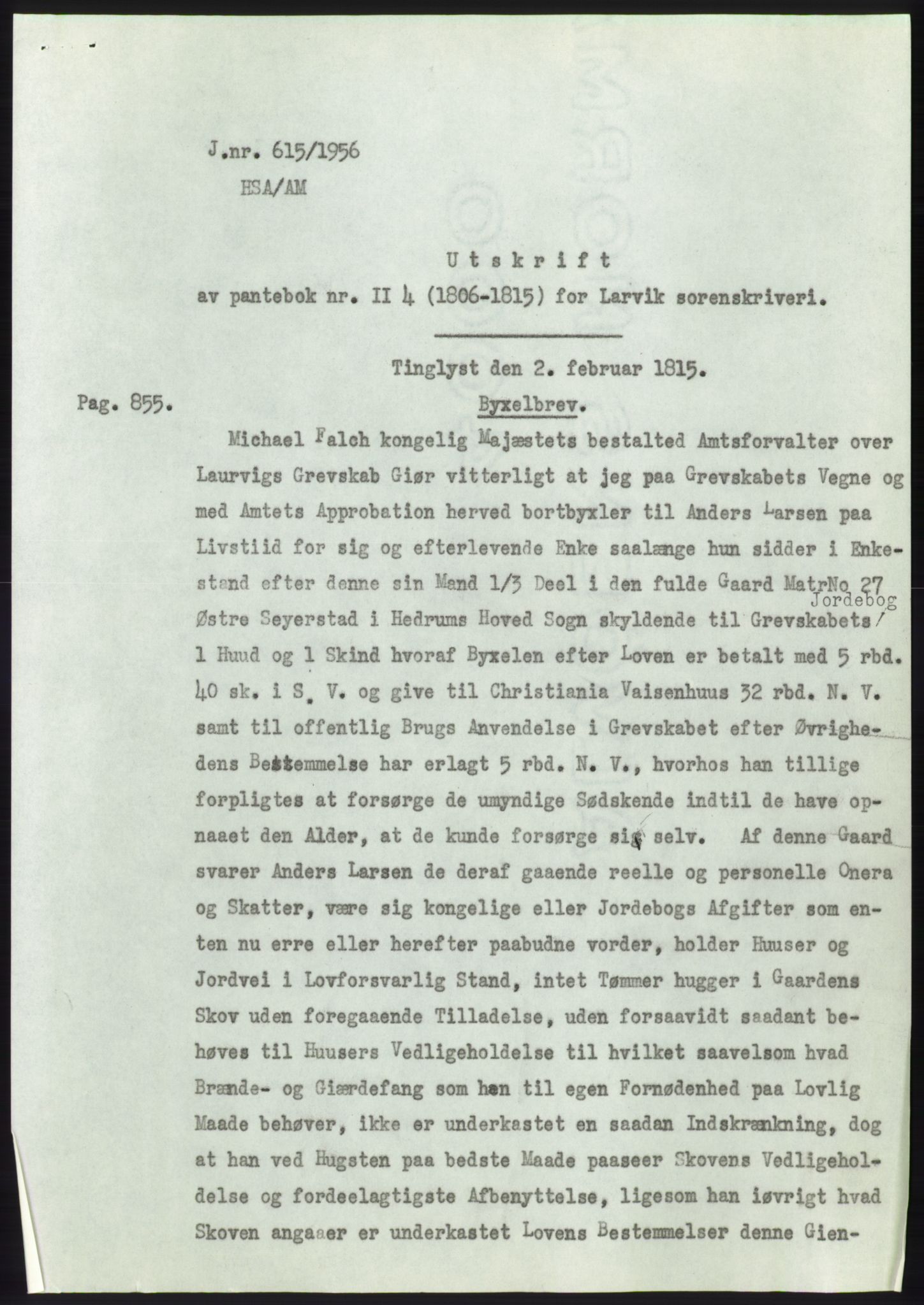 Statsarkivet i Kongsberg, AV/SAKO-A-0001/E/Ee/L0006: Avskrifter, SAO jnr. 401/1956 - 791/1956, 1956, s. 202