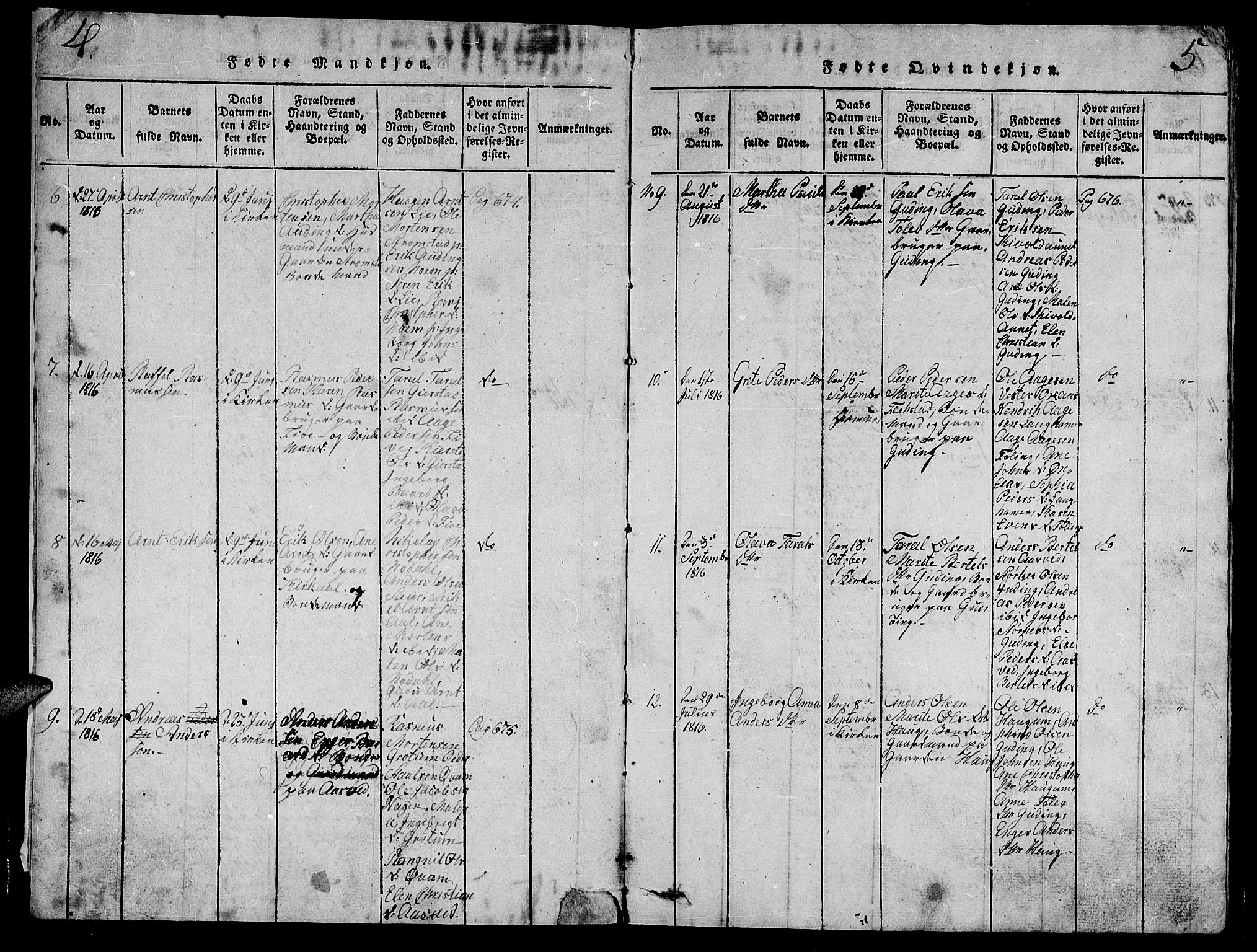 Ministerialprotokoller, klokkerbøker og fødselsregistre - Nord-Trøndelag, SAT/A-1458/747/L0459: Klokkerbok nr. 747C01, 1816-1842, s. 4-5
