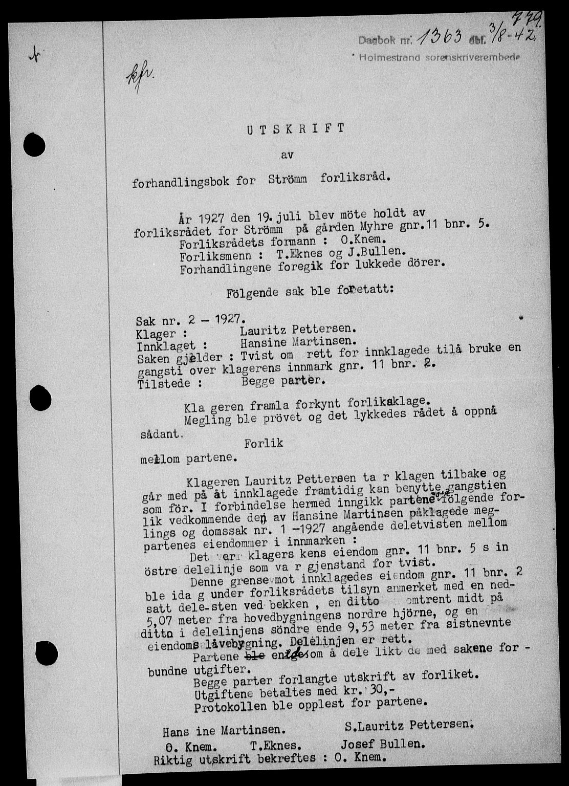 Holmestrand sorenskriveri, SAKO/A-67/G/Ga/Gaa/L0055: Pantebok nr. A-55, 1942-1942, Dagboknr: 1363/1942
