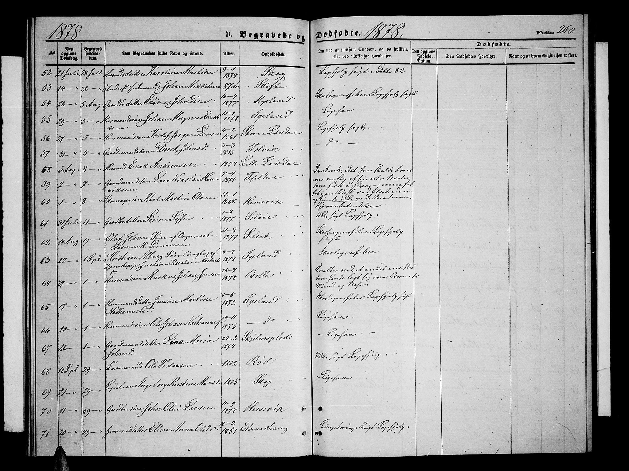 Ibestad sokneprestembete, AV/SATØ-S-0077/H/Ha/Hab/L0006klokker: Klokkerbok nr. 6, 1871-1879, s. 260