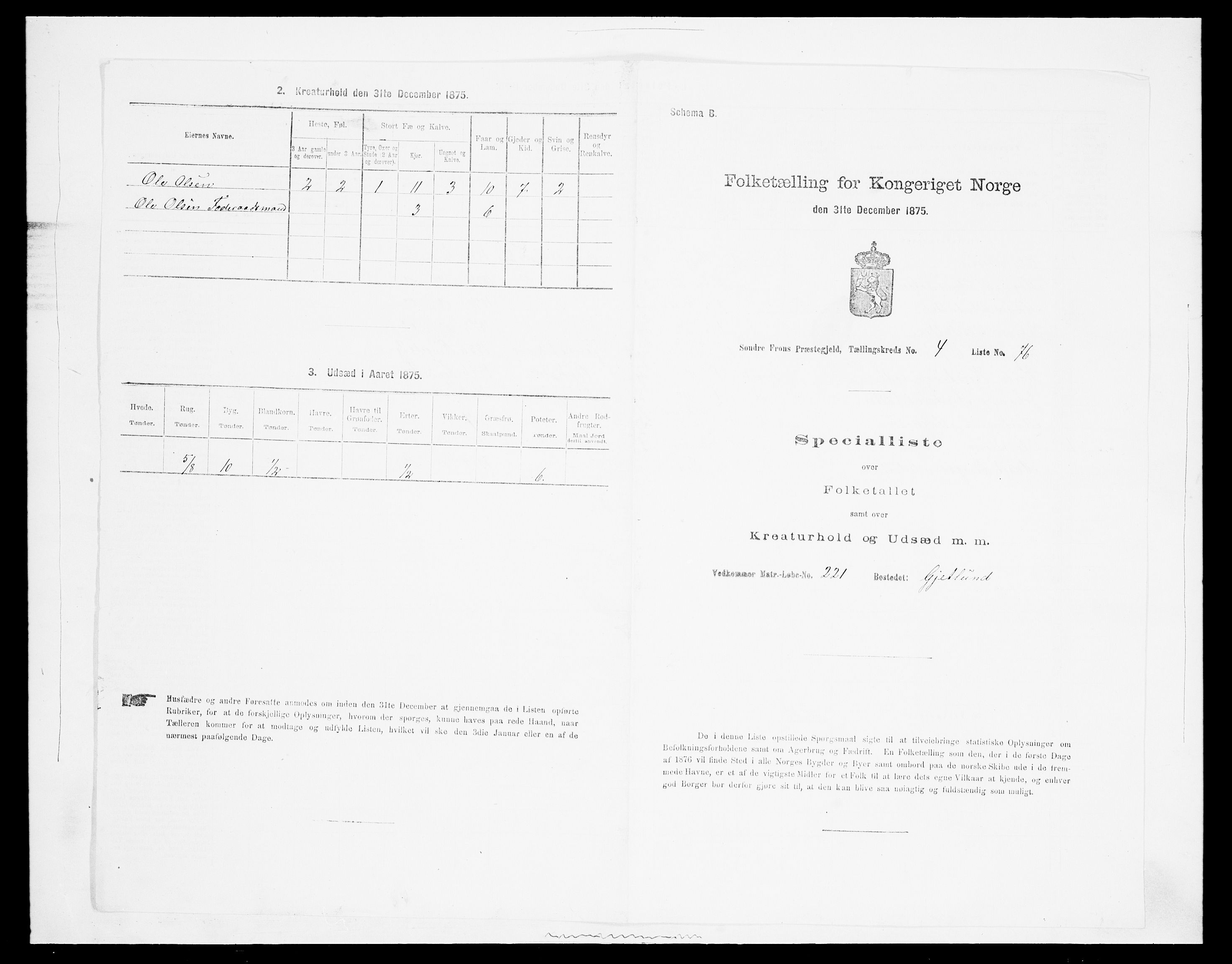 SAH, Folketelling 1875 for 0519P Sør-Fron prestegjeld, 1875, s. 694