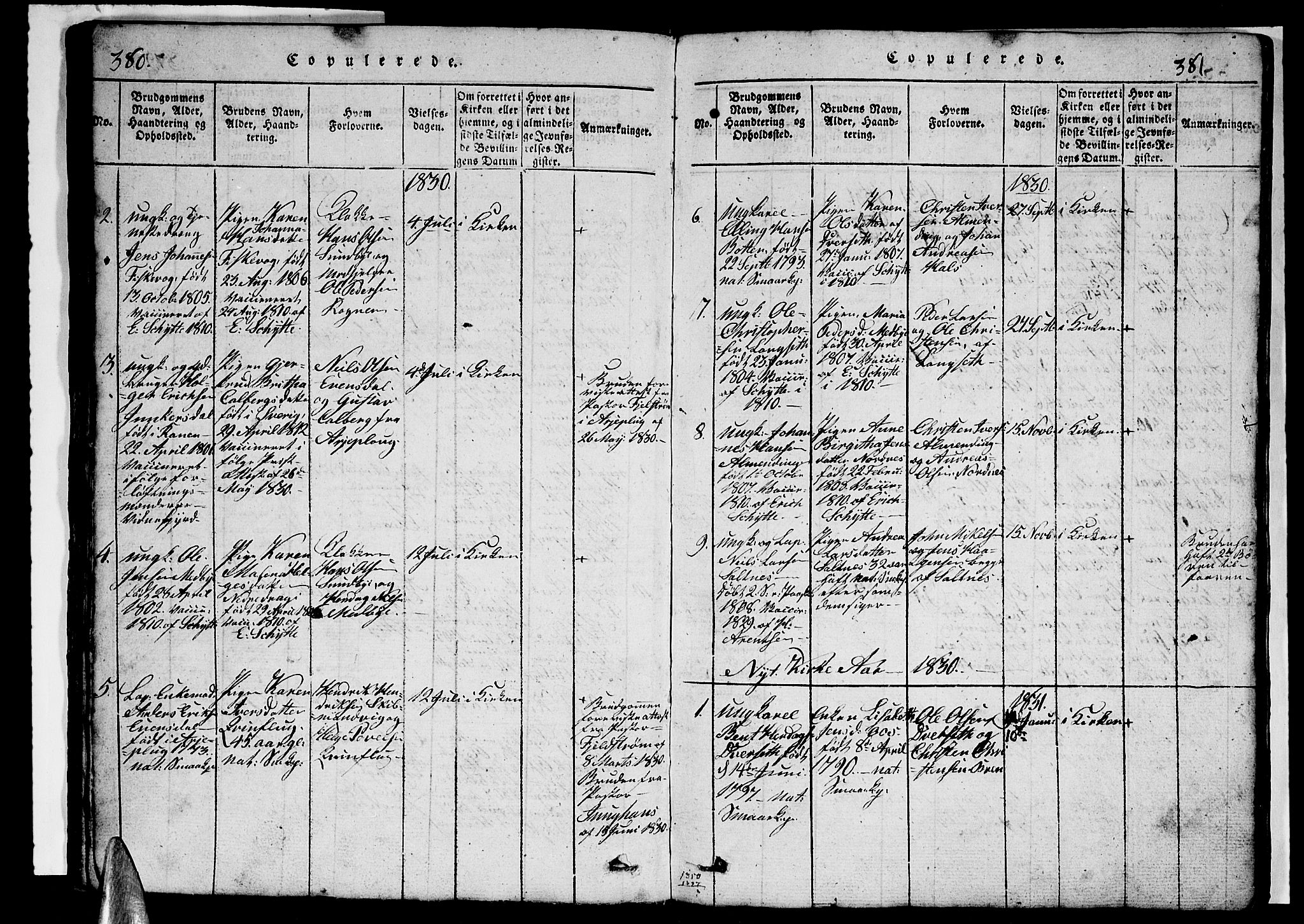 Ministerialprotokoller, klokkerbøker og fødselsregistre - Nordland, SAT/A-1459/847/L0676: Klokkerbok nr. 847C04, 1821-1853, s. 380-381