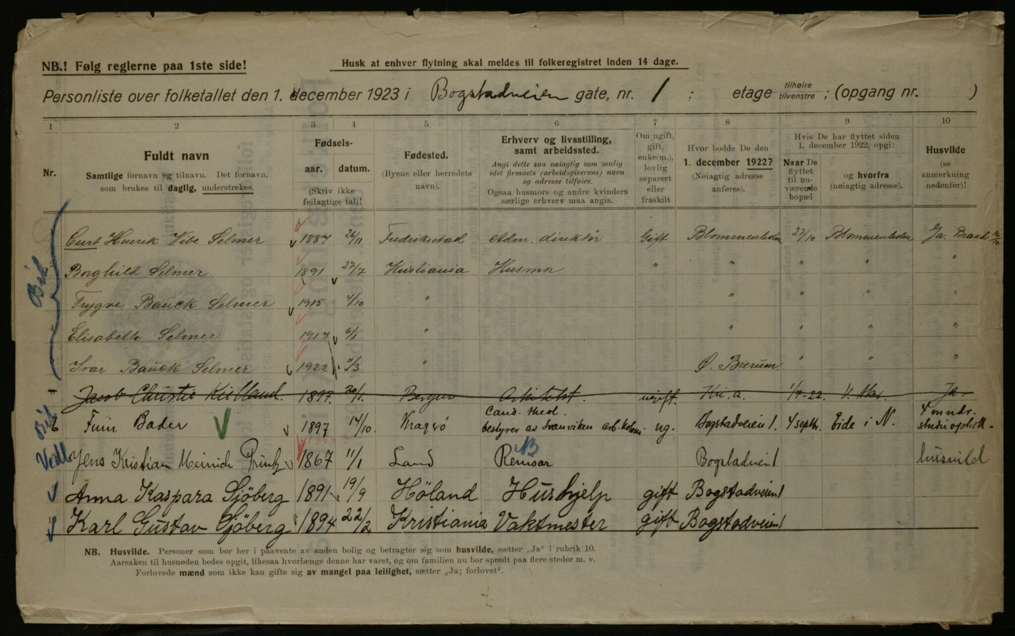 OBA, Kommunal folketelling 1.12.1923 for Kristiania, 1923, s. 7828