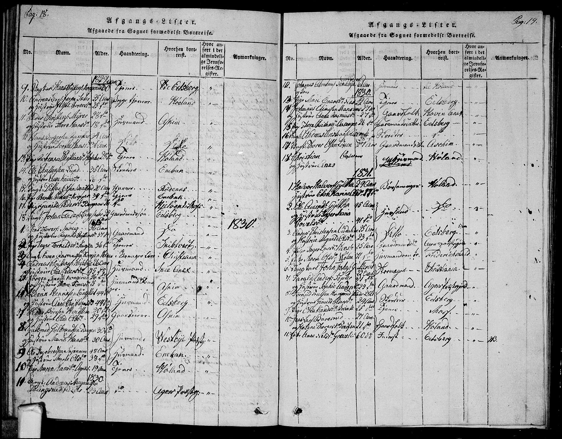 Trøgstad prestekontor Kirkebøker, AV/SAO-A-10925/G/Ga/L0001: Klokkerbok nr. I 1, 1815-1831, s. 18-19