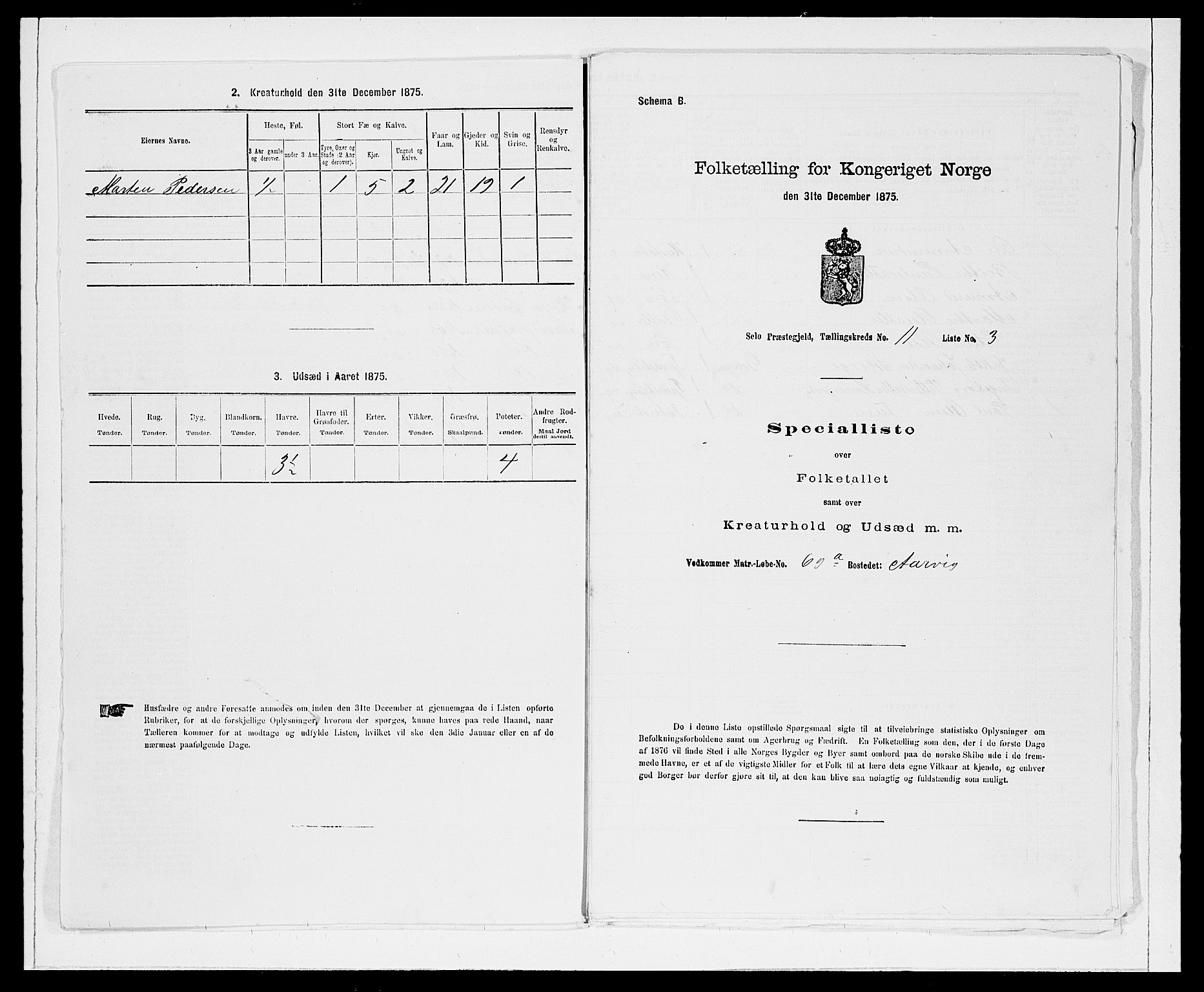 SAB, Folketelling 1875 for 1441P Selje prestegjeld, 1875, s. 1382