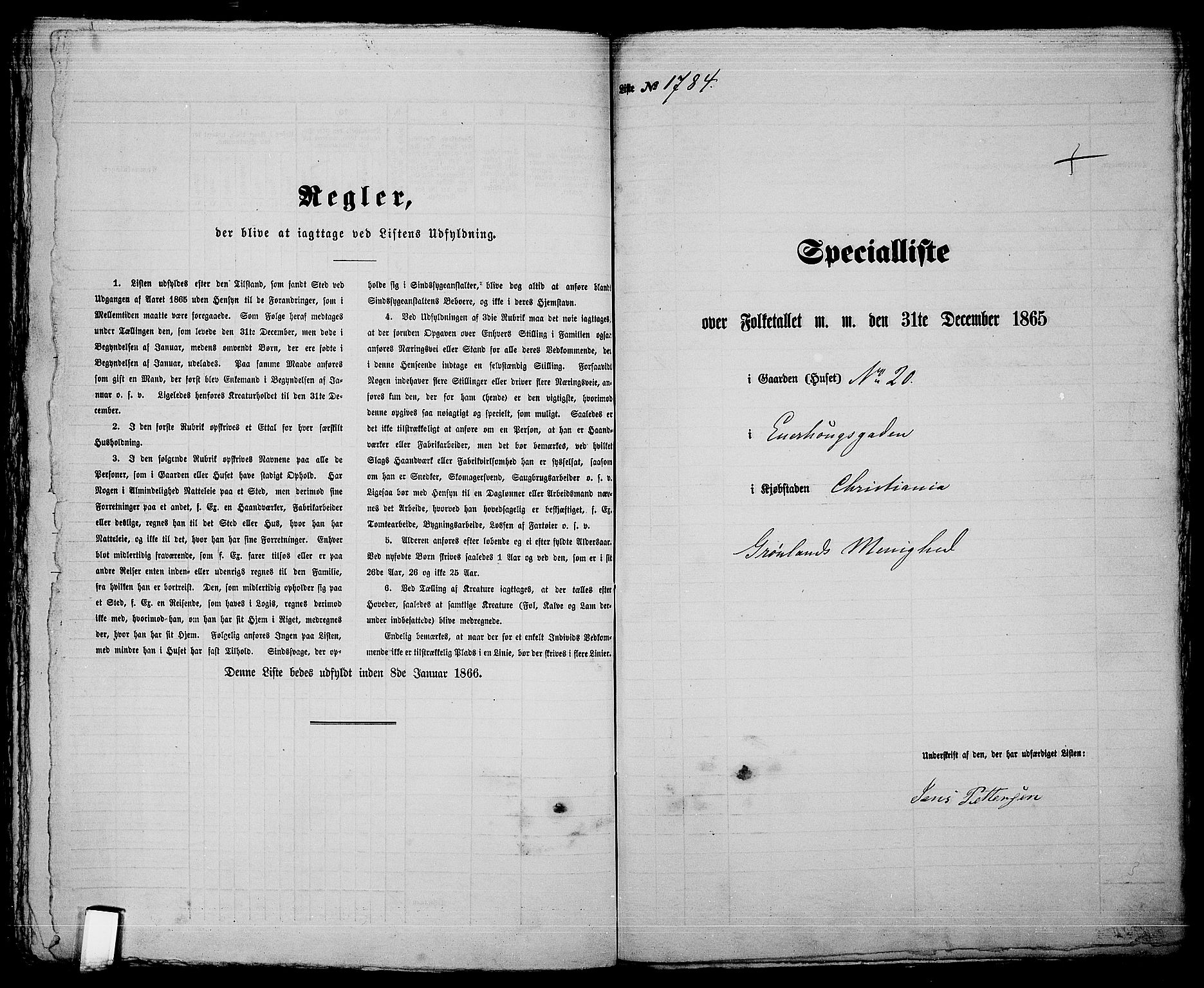 RA, Folketelling 1865 for 0301 Kristiania kjøpstad, 1865, s. 4014