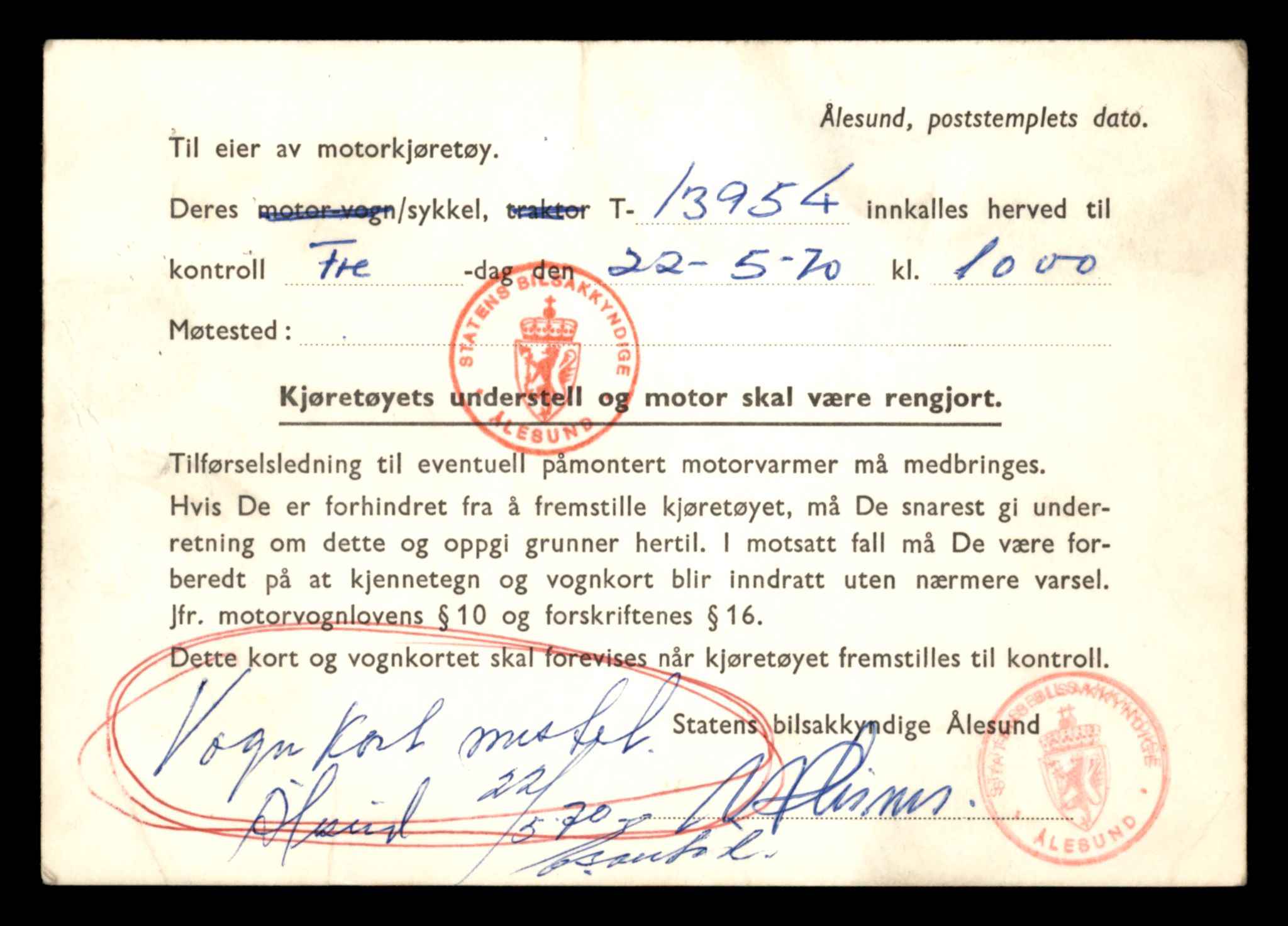 Møre og Romsdal vegkontor - Ålesund trafikkstasjon, AV/SAT-A-4099/F/Fe/L0042: Registreringskort for kjøretøy T 13906 - T 14079, 1927-1998, s. 810