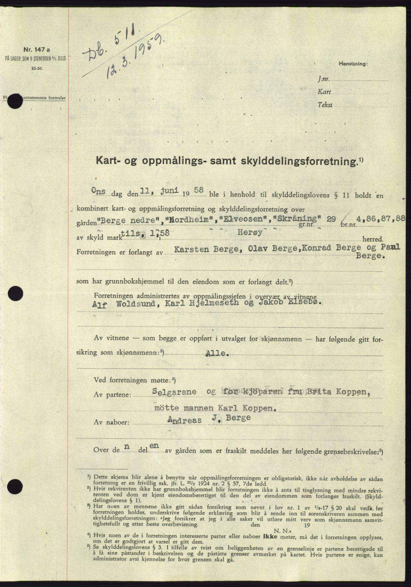 Søre Sunnmøre sorenskriveri, SAT/A-4122/1/2/2C/L0112: Pantebok nr. 38A, 1959-1959, Dagboknr: 511/1959