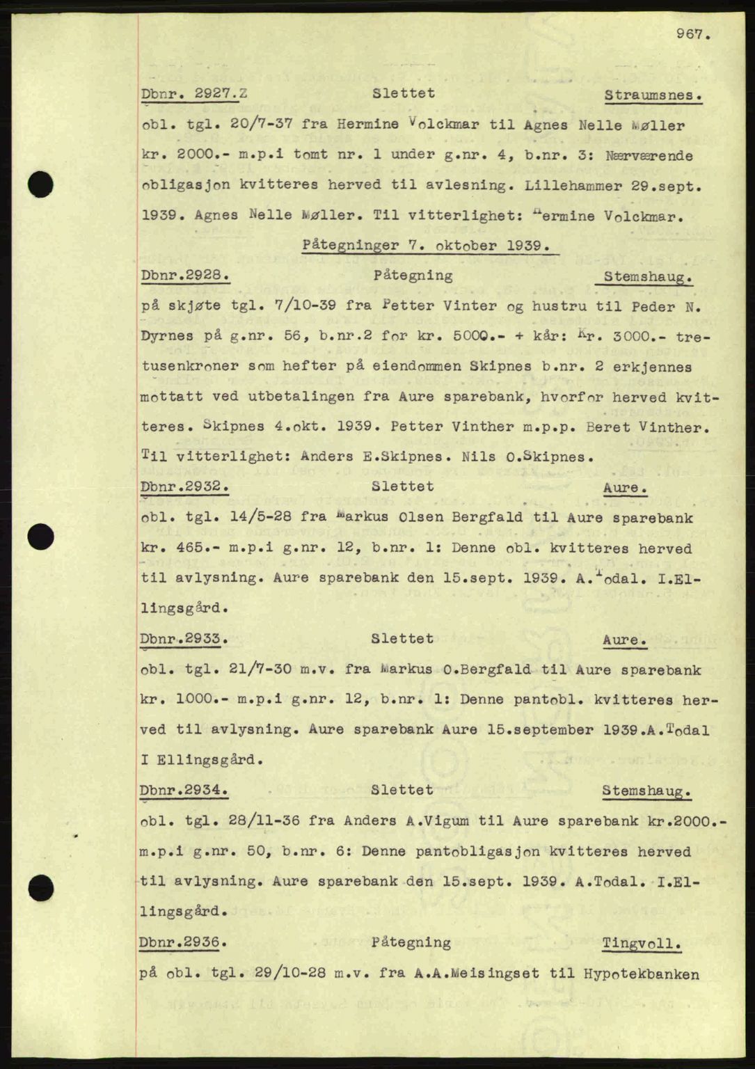 Nordmøre sorenskriveri, SAT/A-4132/1/2/2Ca: Pantebok nr. C80, 1936-1939, Dagboknr: 2927/1939