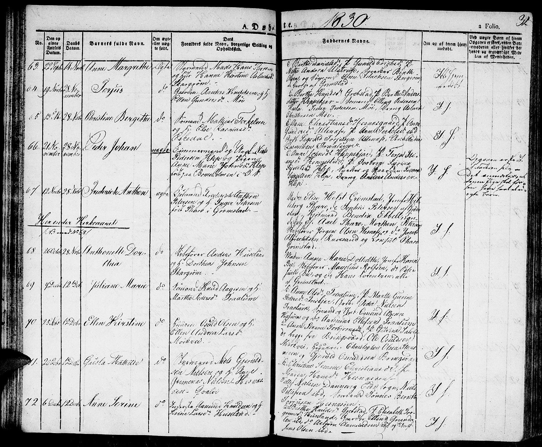 Fjære sokneprestkontor, AV/SAK-1111-0011/F/Fa/L0002: Ministerialbok nr. A 2, 1827-1839, s. 32