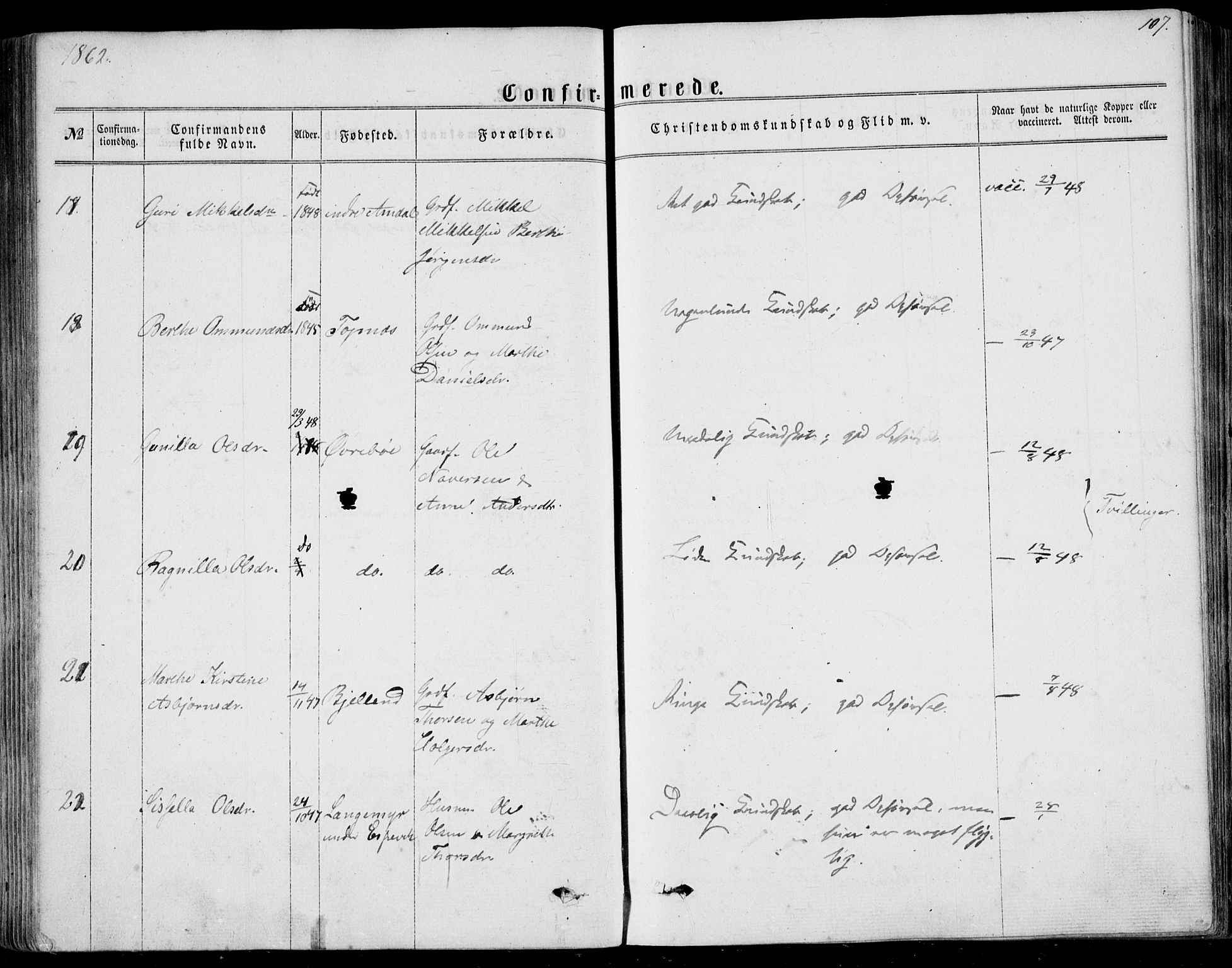 Nedstrand sokneprestkontor, SAST/A-101841/01/IV: Ministerialbok nr. A 9, 1861-1876, s. 107