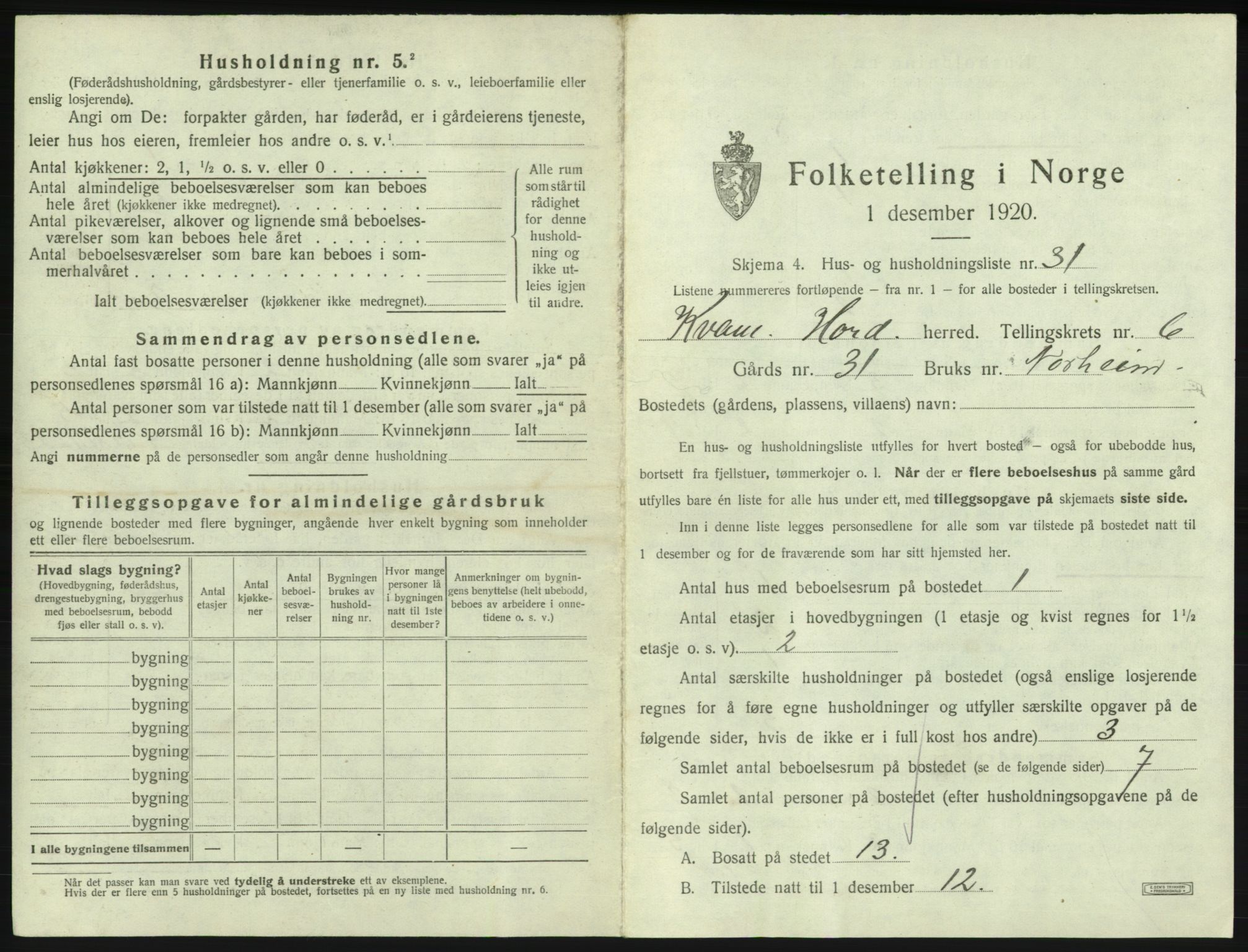 SAB, Folketelling 1920 for 1238 Kvam herred, 1920, s. 553