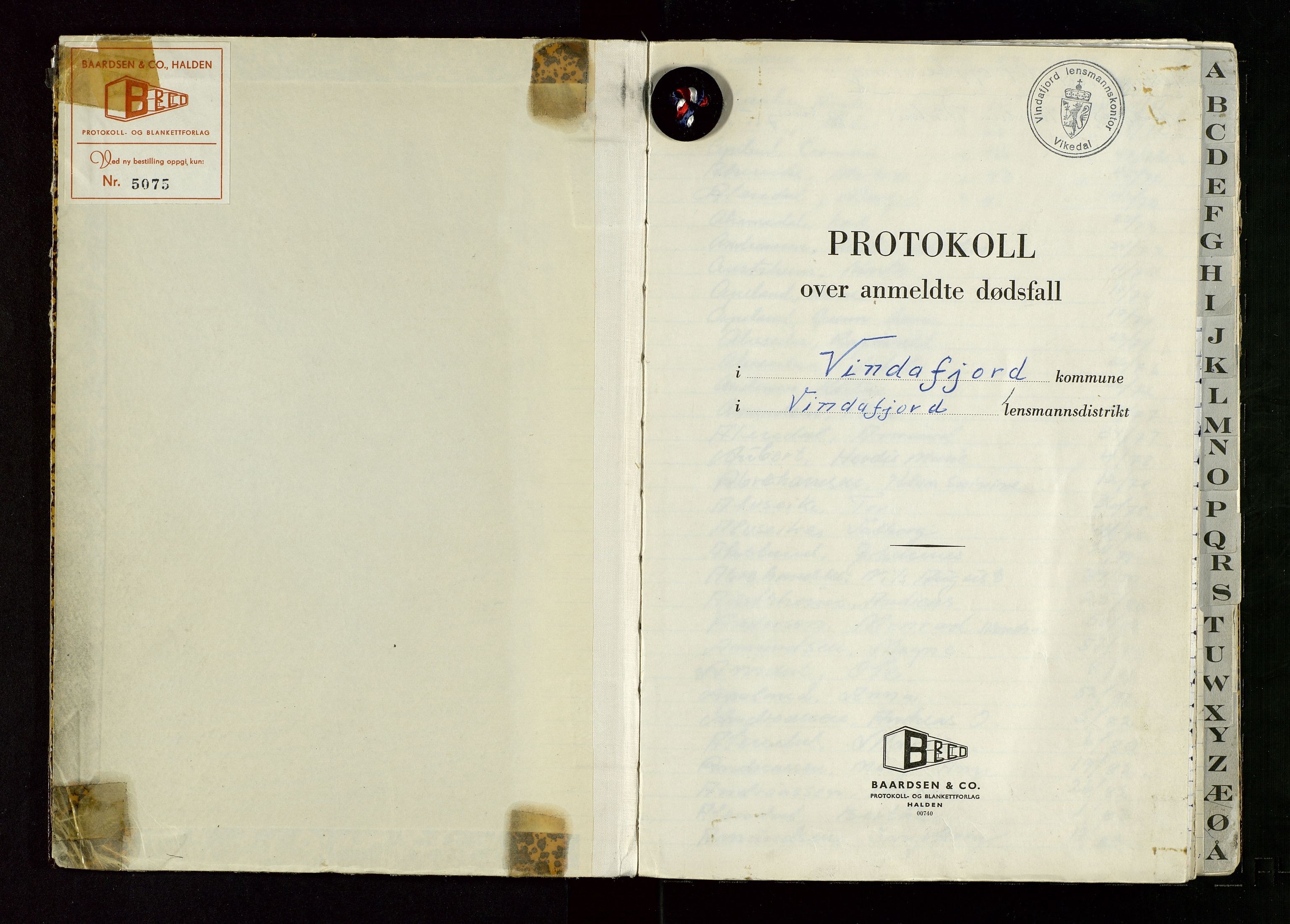 Vindafjord lensmannskontor, AV/SAST-A-100207/Gg/L0003: "Dødsfallprotokoll. ", 1970-1972
