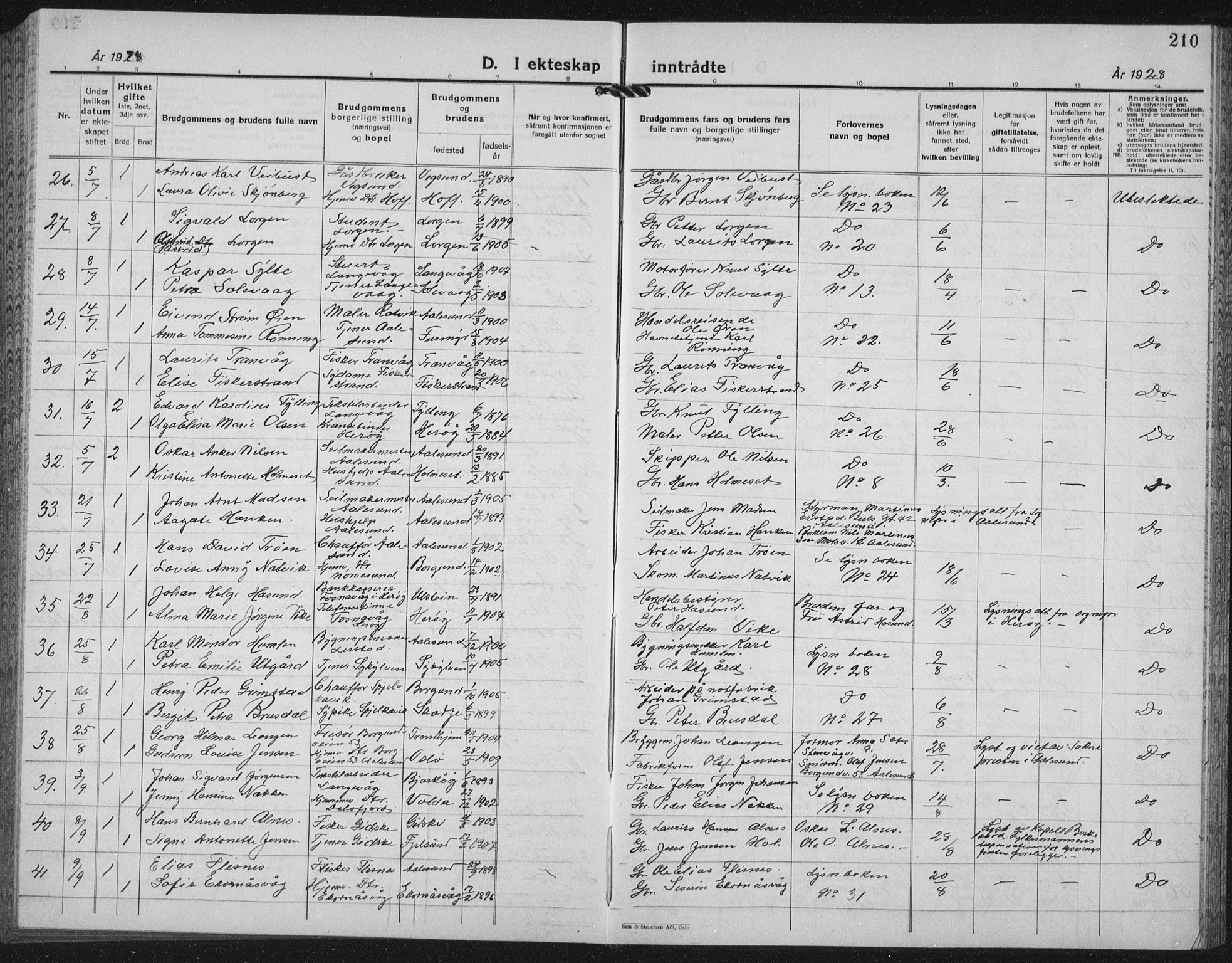 Ministerialprotokoller, klokkerbøker og fødselsregistre - Møre og Romsdal, AV/SAT-A-1454/528/L0436: Klokkerbok nr. 528C17, 1927-1939, s. 210