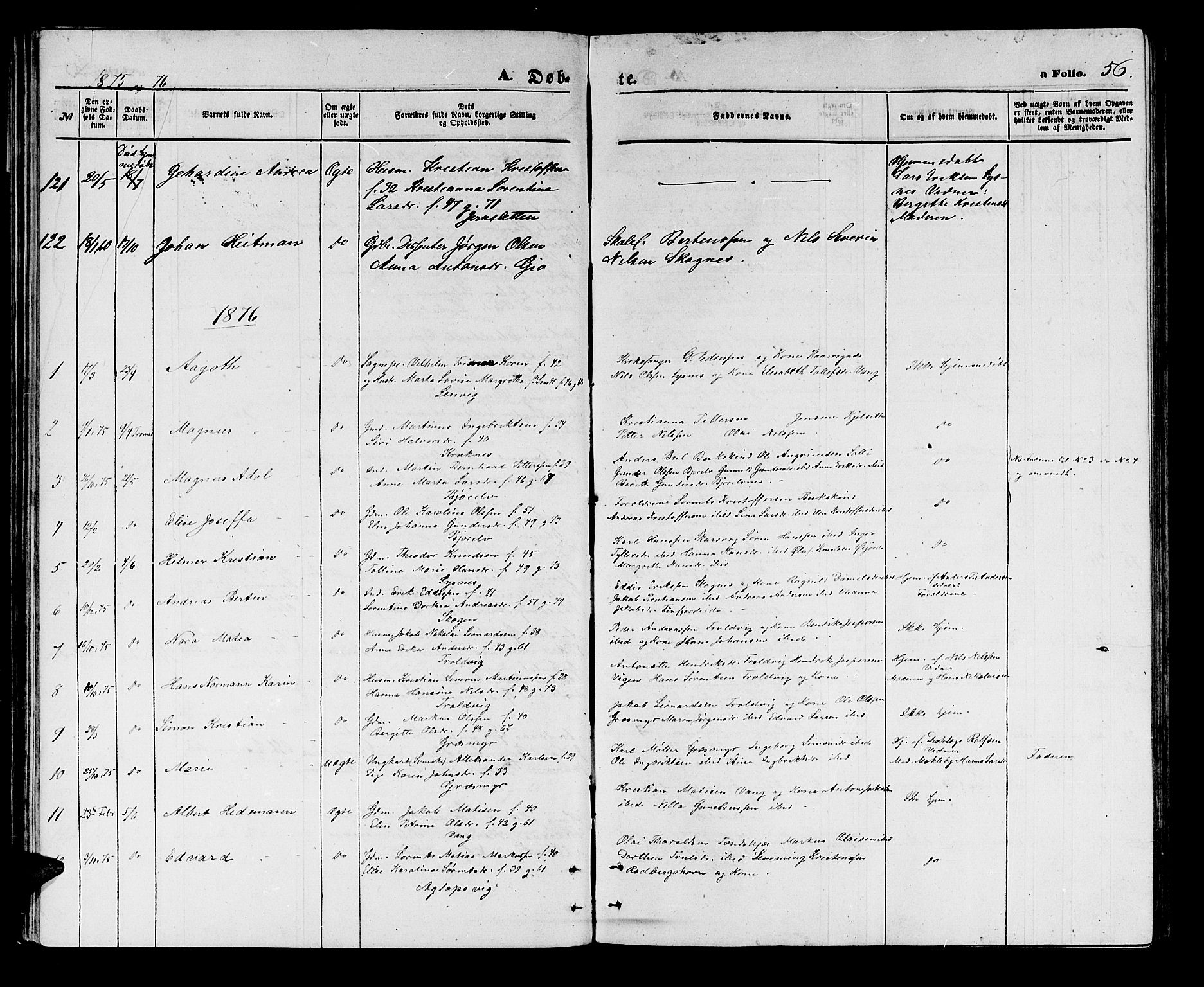 Lenvik sokneprestembete, AV/SATØ-S-1310/H/Ha/Hab/L0005klokker: Klokkerbok nr. 5, 1870-1880, s. 56