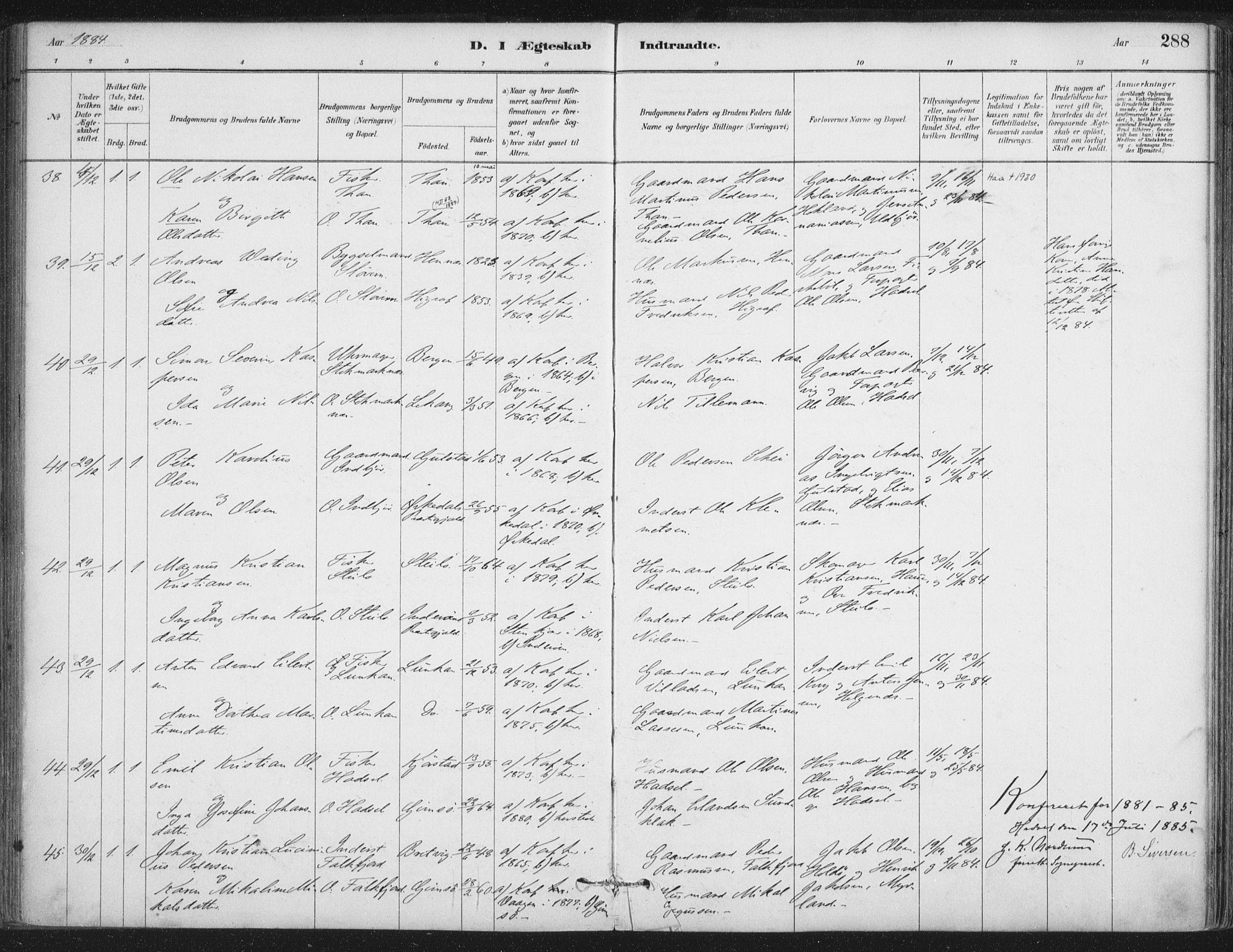 Ministerialprotokoller, klokkerbøker og fødselsregistre - Nordland, AV/SAT-A-1459/888/L1244: Ministerialbok nr. 888A10, 1880-1890, s. 288