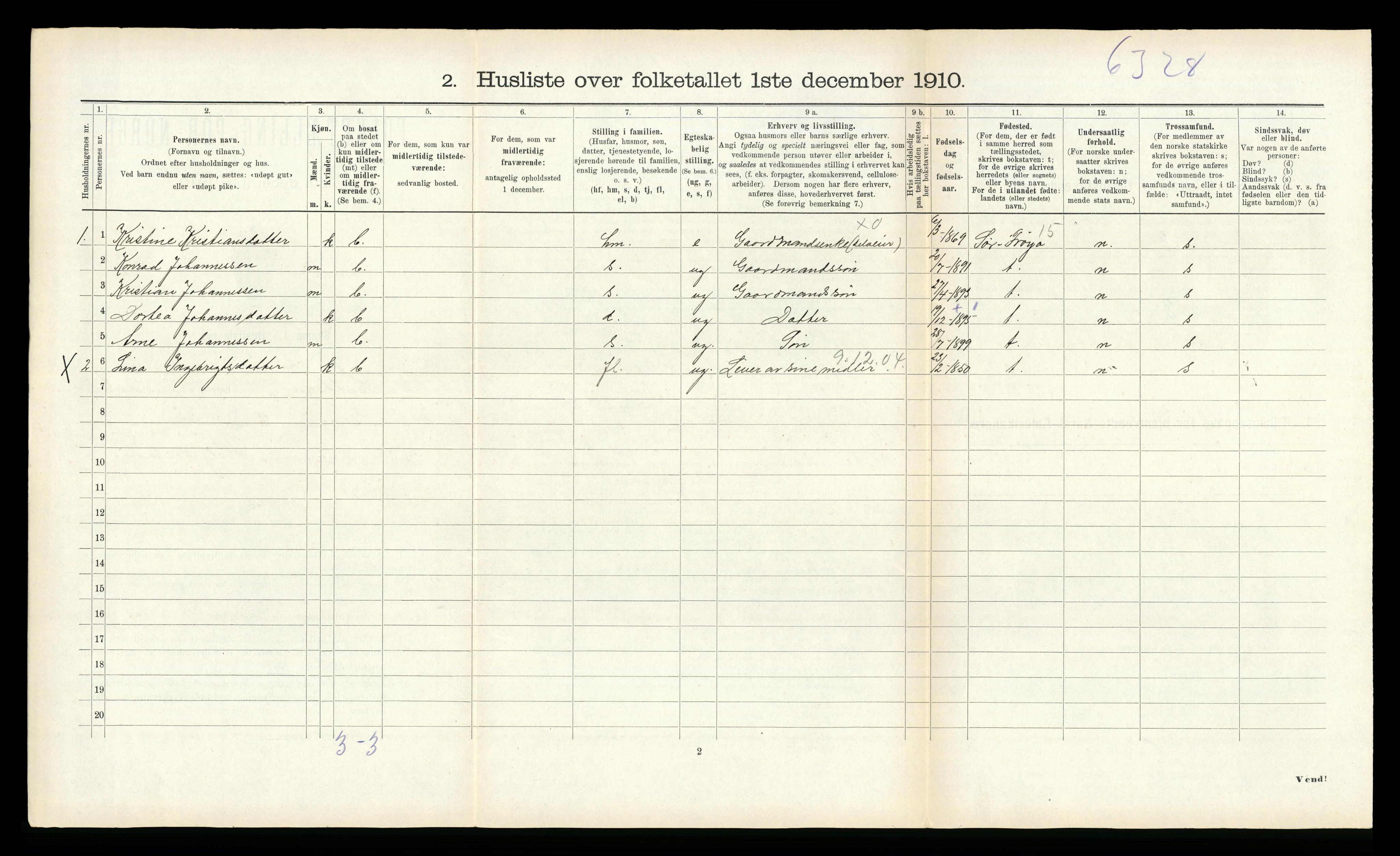 RA, Folketelling 1910 for 1617 Hitra herred, 1910, s. 540