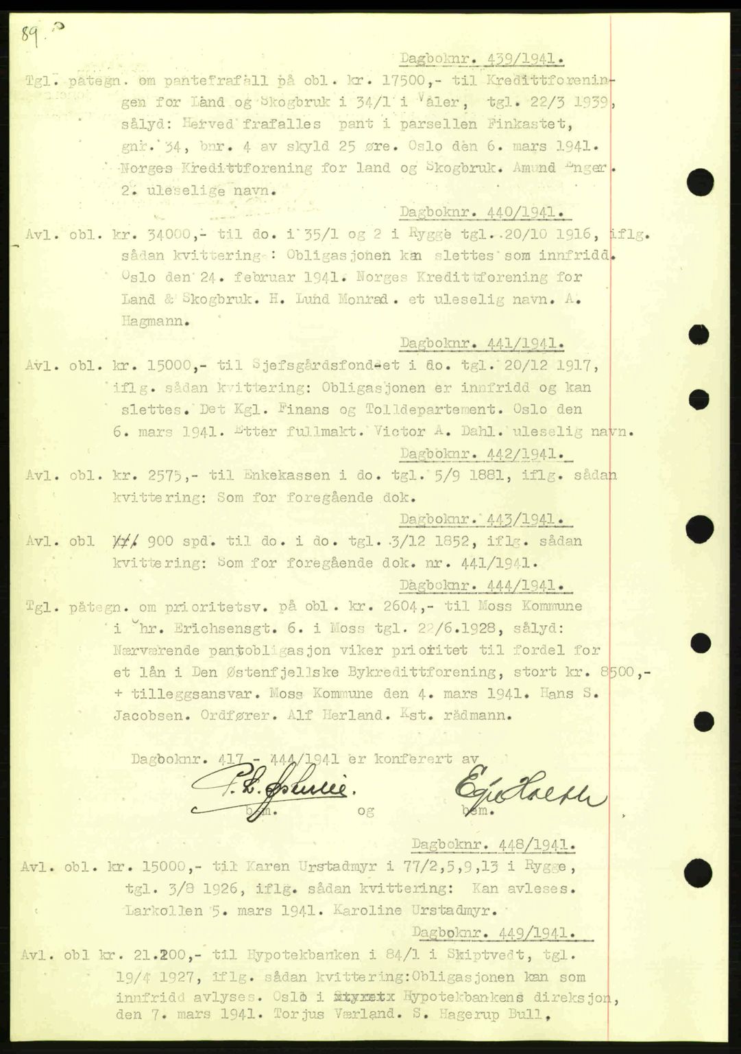 Moss sorenskriveri, SAO/A-10168: Pantebok nr. B10, 1940-1941, Dagboknr: 439/1941