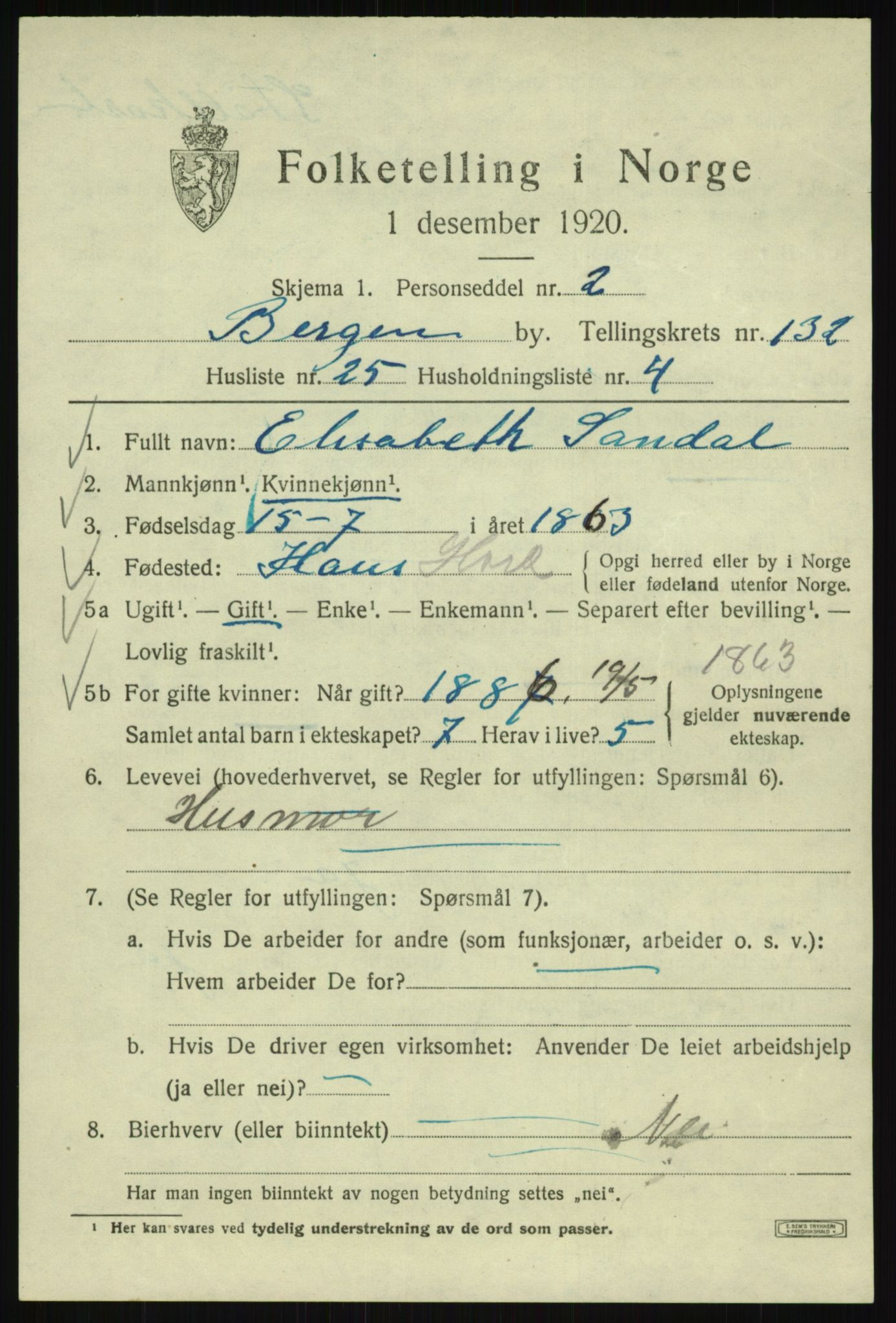 SAB, Folketelling 1920 for 1301 Bergen kjøpstad, 1920, s. 223248