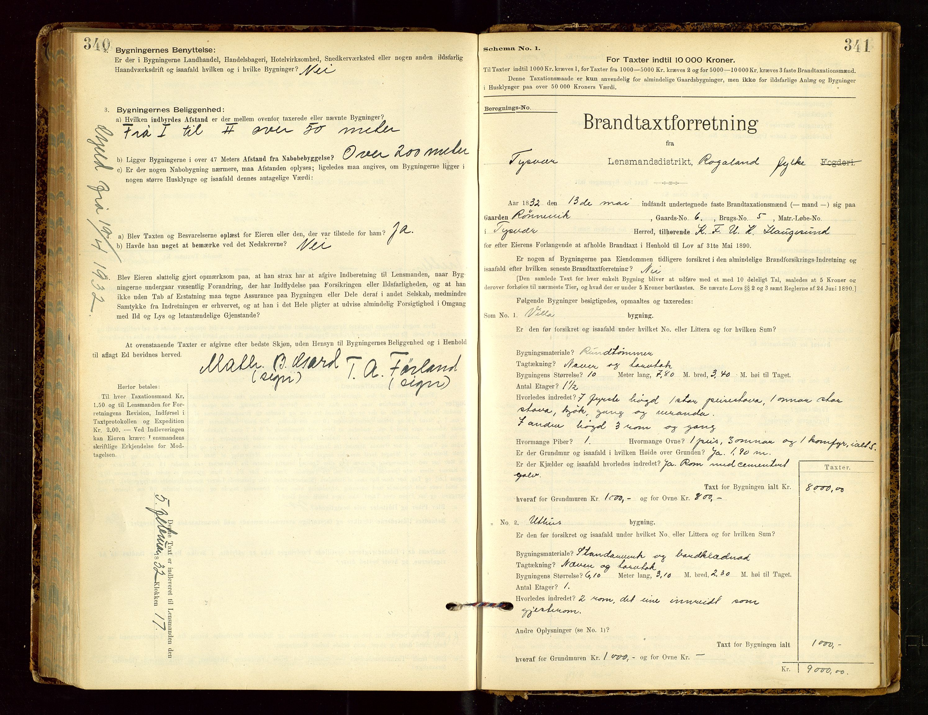 Tysvær lensmannskontor, AV/SAST-A-100192/Gob/L0002: "Brandtakstprotokol for Lensmanden i Tysvær", 1901-1932, s. 340-341