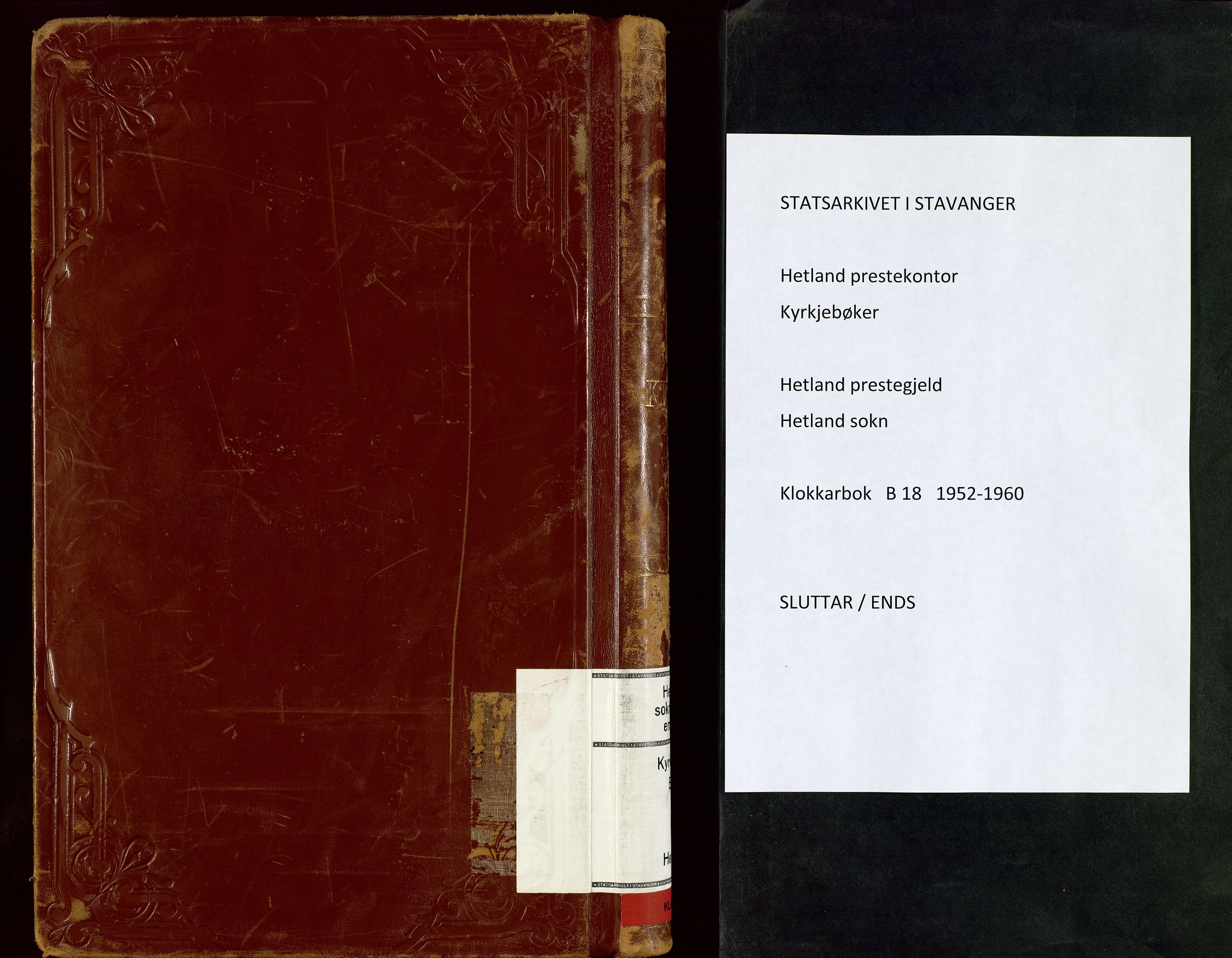 Hetland sokneprestkontor, SAST/A-101826/30/30BB/L0018: Klokkerbok nr. B 18, 1952-1960