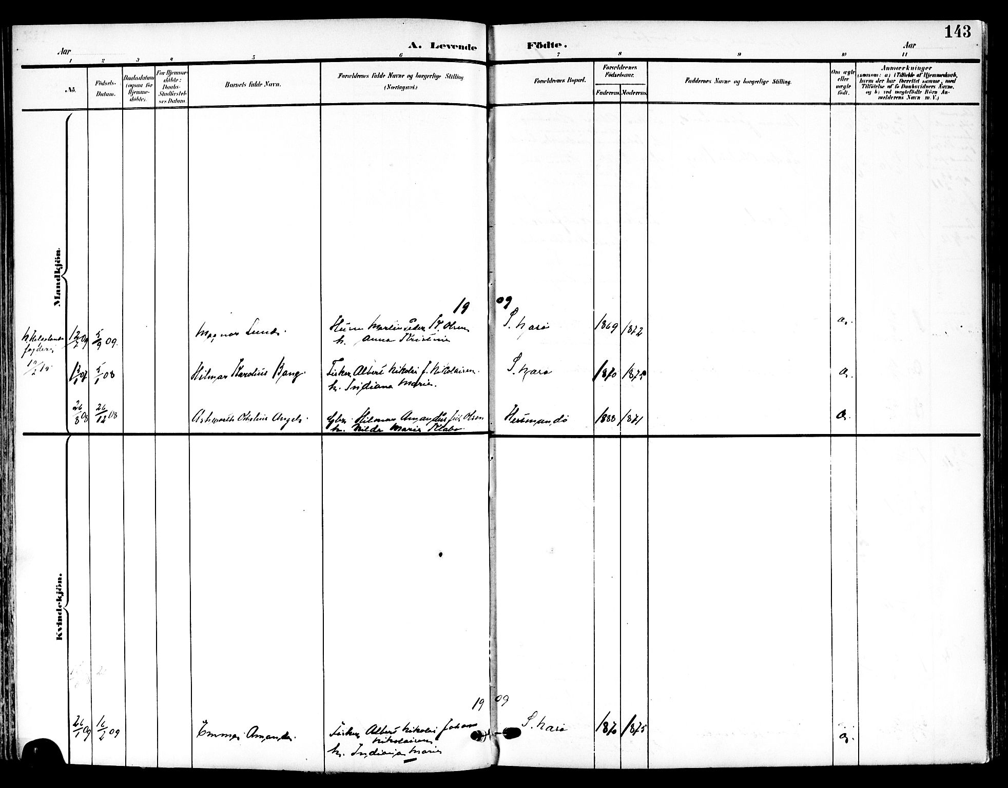 Ministerialprotokoller, klokkerbøker og fødselsregistre - Nordland, SAT/A-1459/839/L0569: Ministerialbok nr. 839A06, 1903-1922, s. 143