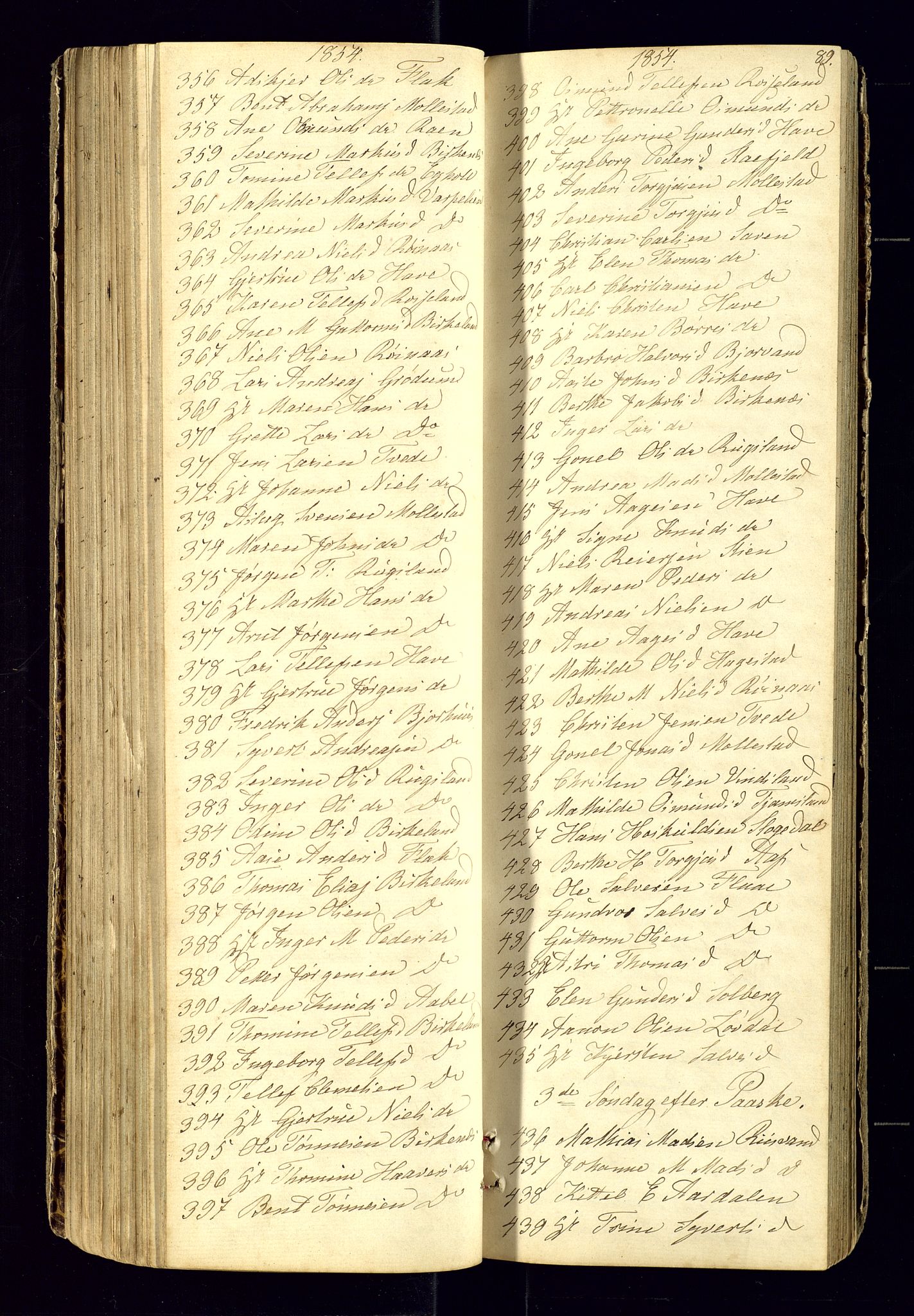 Birkenes sokneprestkontor, SAK/1111-0004/F/Fc/L0003: Kommunikantprotokoll nr. C-3, 1849-1858, s. 89