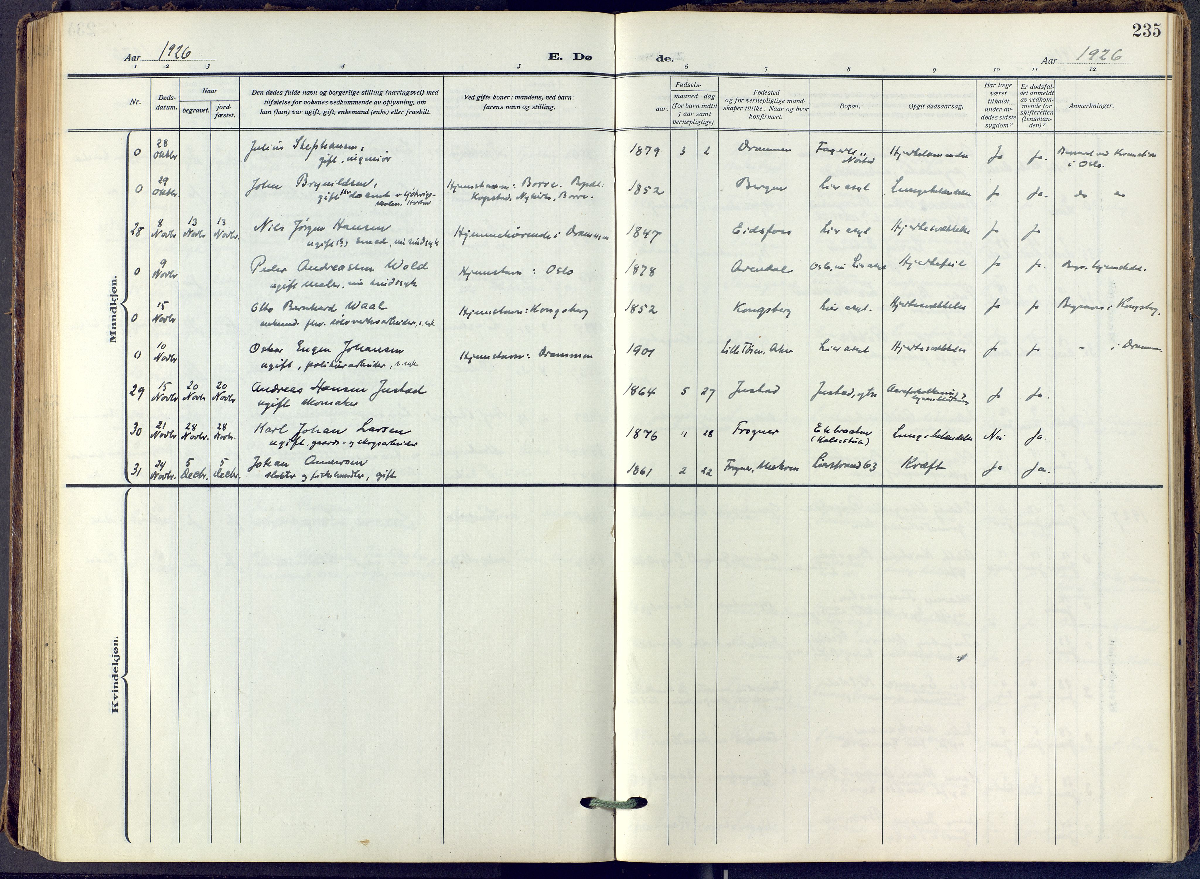 Lier kirkebøker, SAKO/A-230/F/Fa/L0019: Ministerialbok nr. I 19, 1918-1928, s. 235