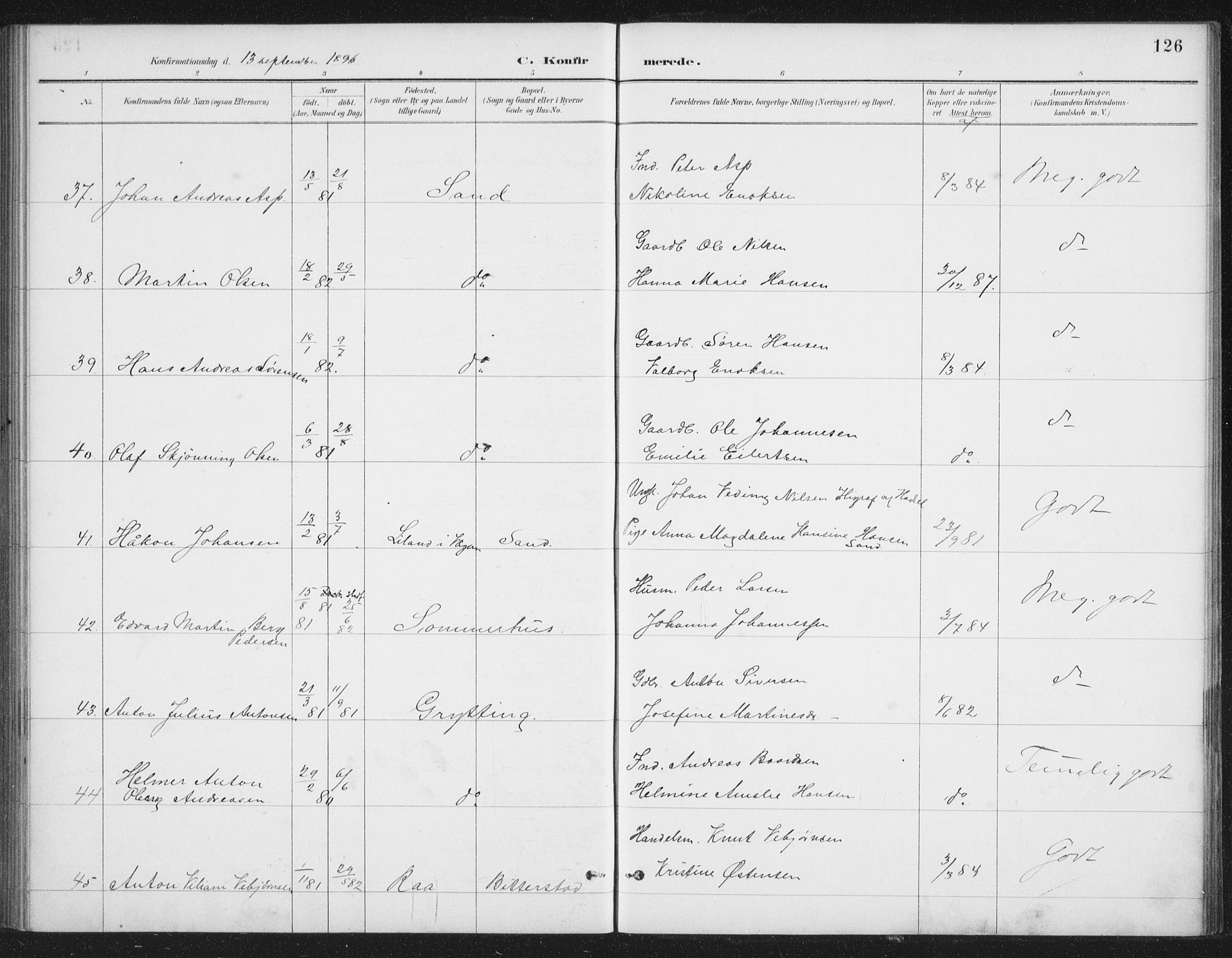 Ministerialprotokoller, klokkerbøker og fødselsregistre - Nordland, AV/SAT-A-1459/888/L1245: Ministerialbok nr. 888A11, 1888-1900, s. 126