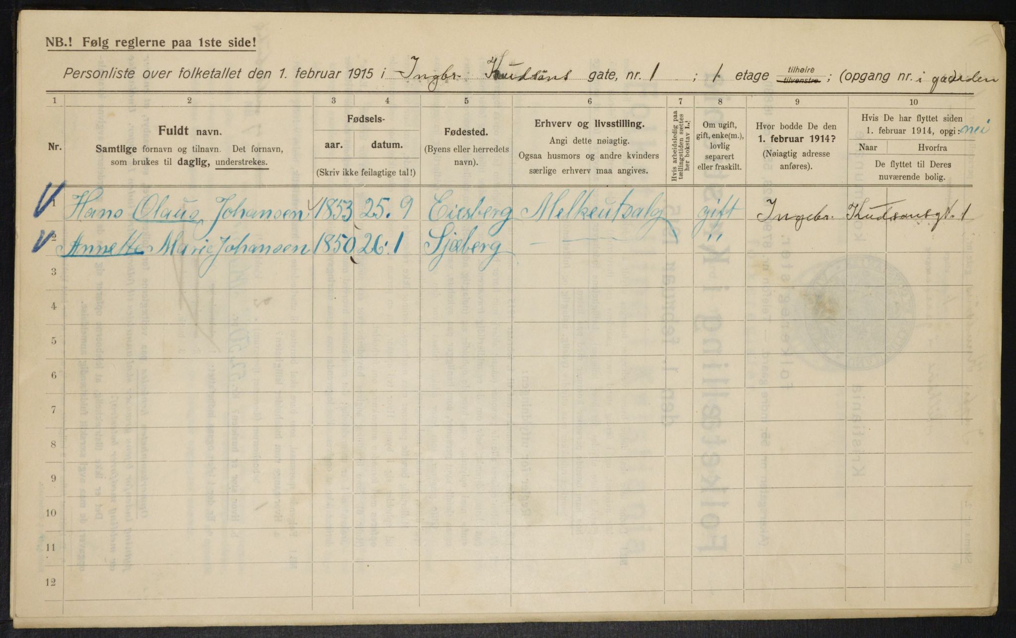 OBA, Kommunal folketelling 1.2.1915 for Kristiania, 1915, s. 43311