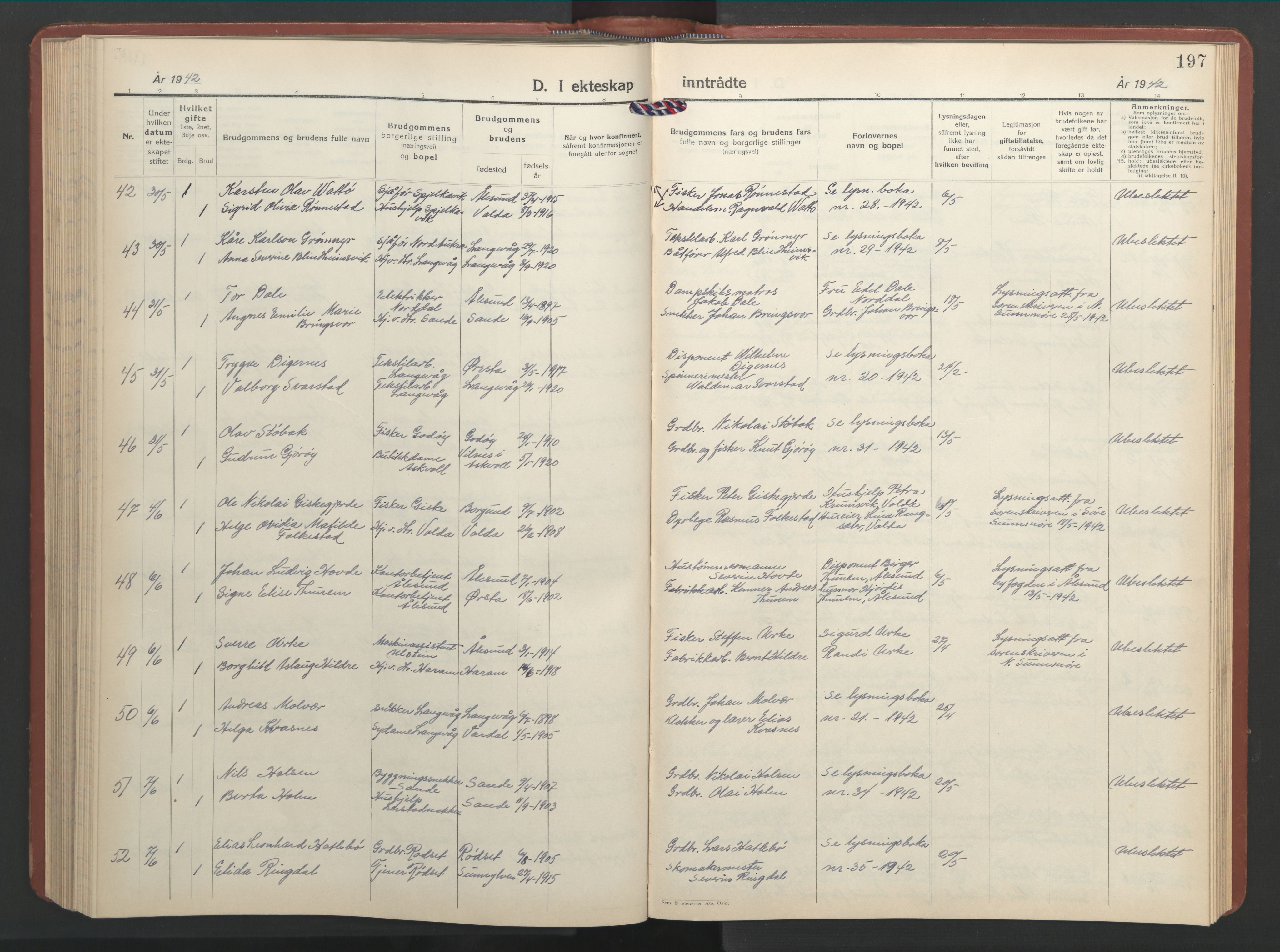 Ministerialprotokoller, klokkerbøker og fødselsregistre - Møre og Romsdal, AV/SAT-A-1454/528/L0437: Klokkerbok nr. 528C18, 1939-1948, s. 197