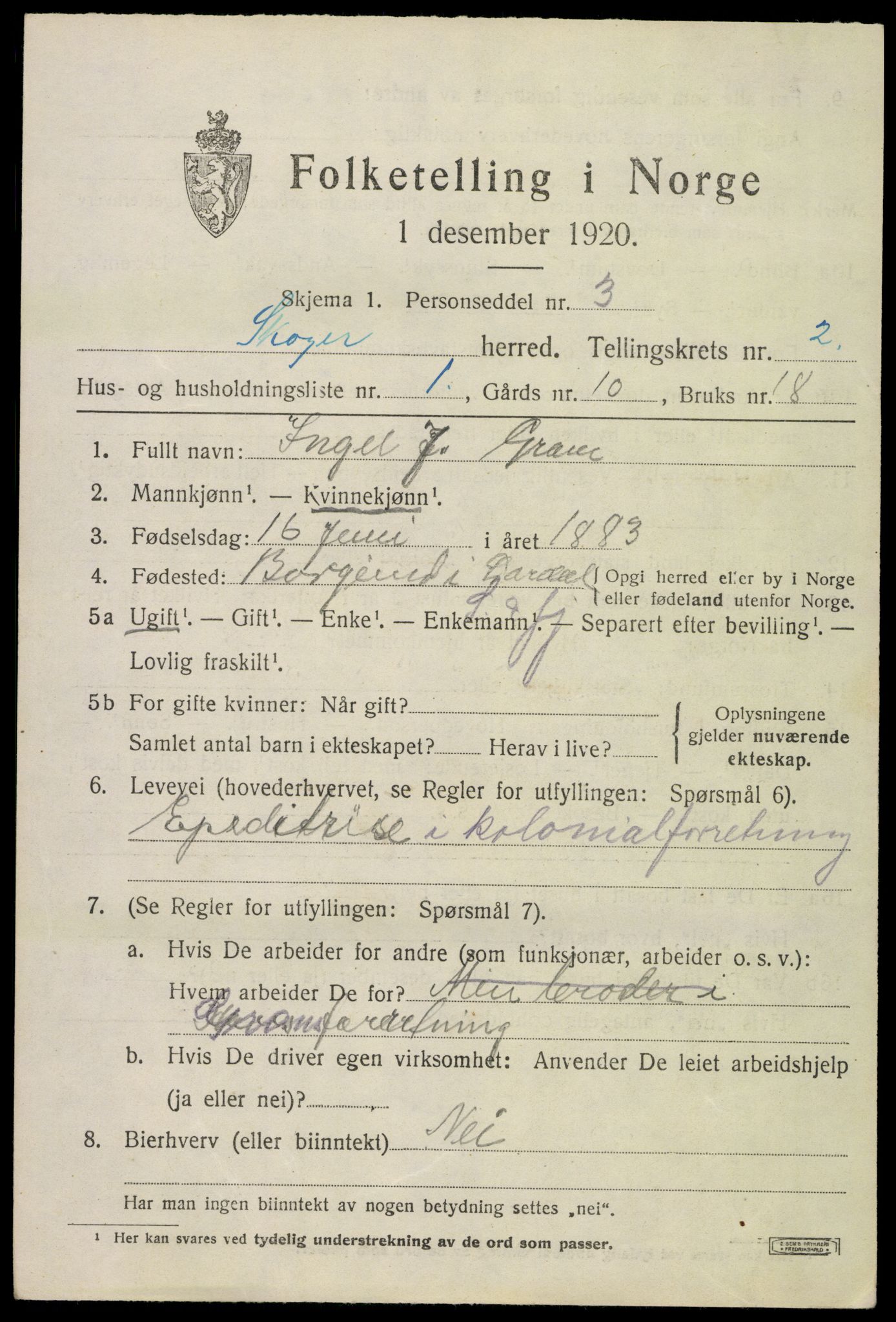 SAKO, Folketelling 1920 for 0712 Skoger herred, 1920, s. 4209