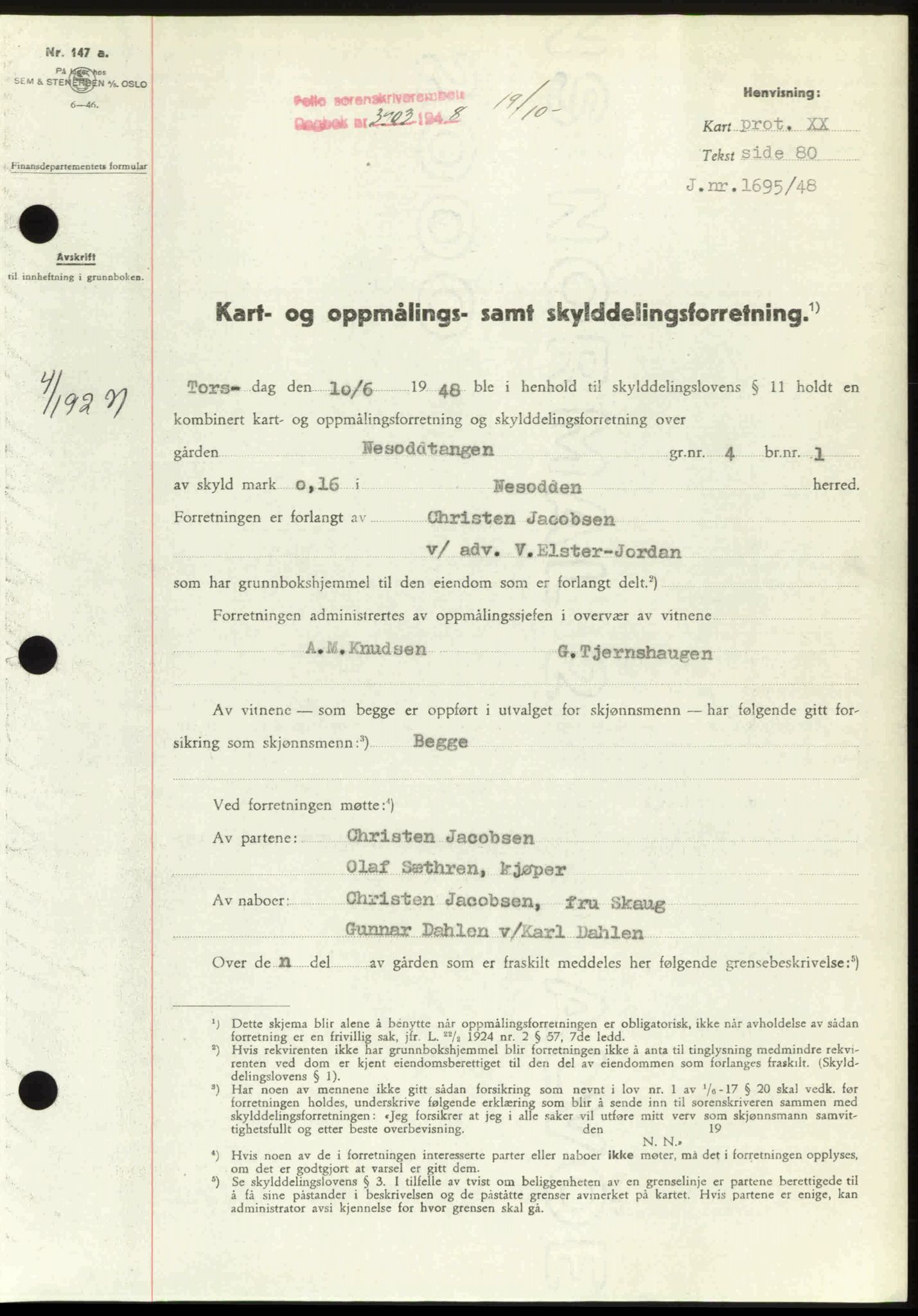 Follo sorenskriveri, SAO/A-10274/G/Ga/Gaa/L0085: Pantebok nr. I 85, 1948-1948, Dagboknr: 3903/1948