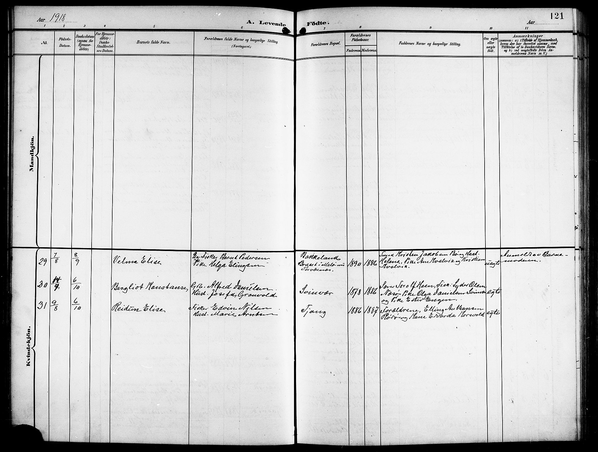 Ministerialprotokoller, klokkerbøker og fødselsregistre - Nordland, SAT/A-1459/841/L0621: Klokkerbok nr. 841C05, 1897-1923, s. 121