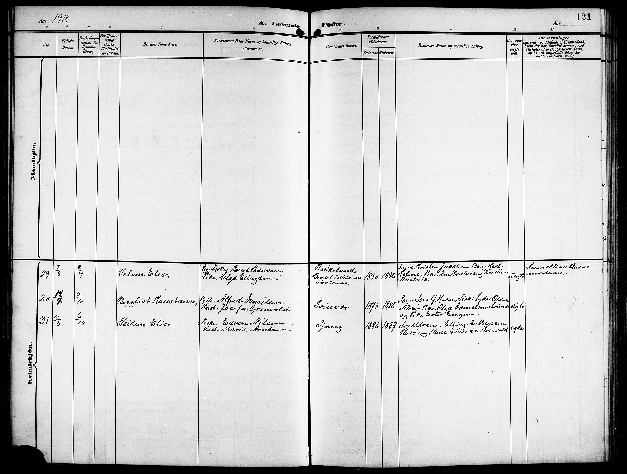 Ministerialprotokoller, klokkerbøker og fødselsregistre - Nordland, AV/SAT-A-1459/841/L0621: Klokkerbok nr. 841C05, 1897-1923, s. 121