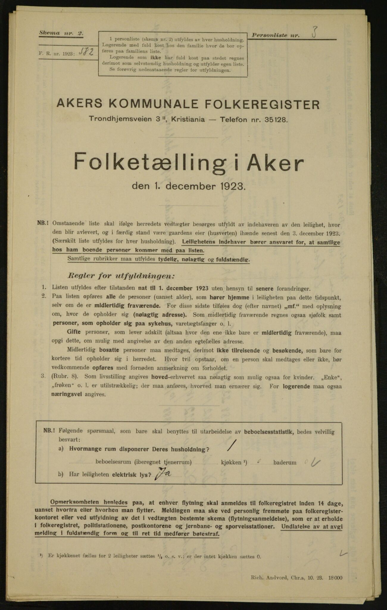 , Kommunal folketelling 1.12.1923 for Aker, 1923, s. 3385