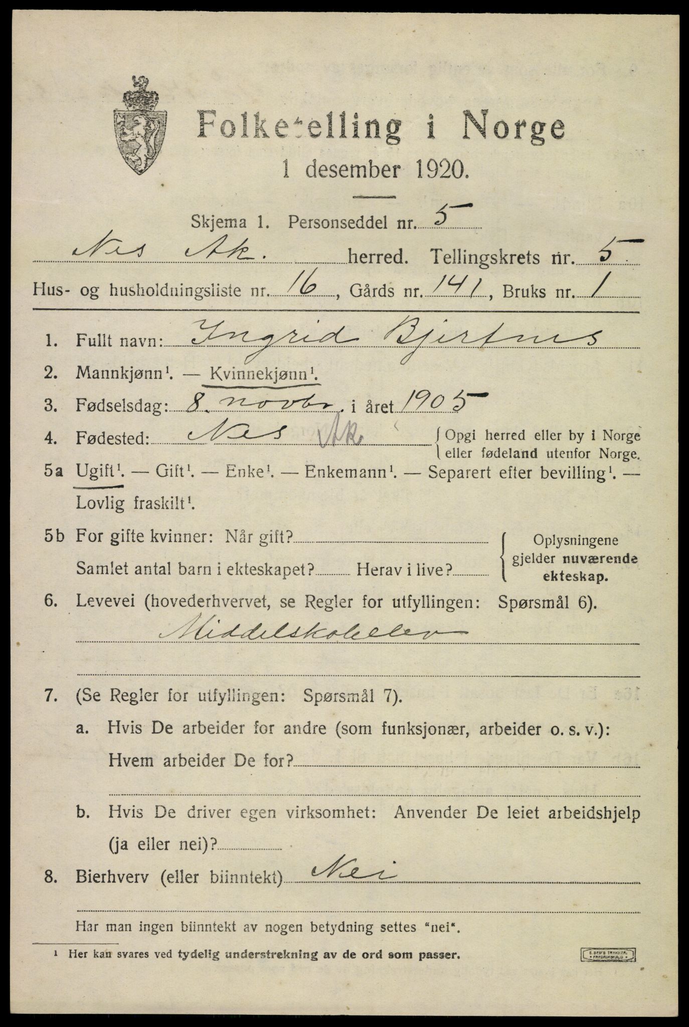 SAO, Folketelling 1920 for 0236 Nes herred, 1920, s. 6618