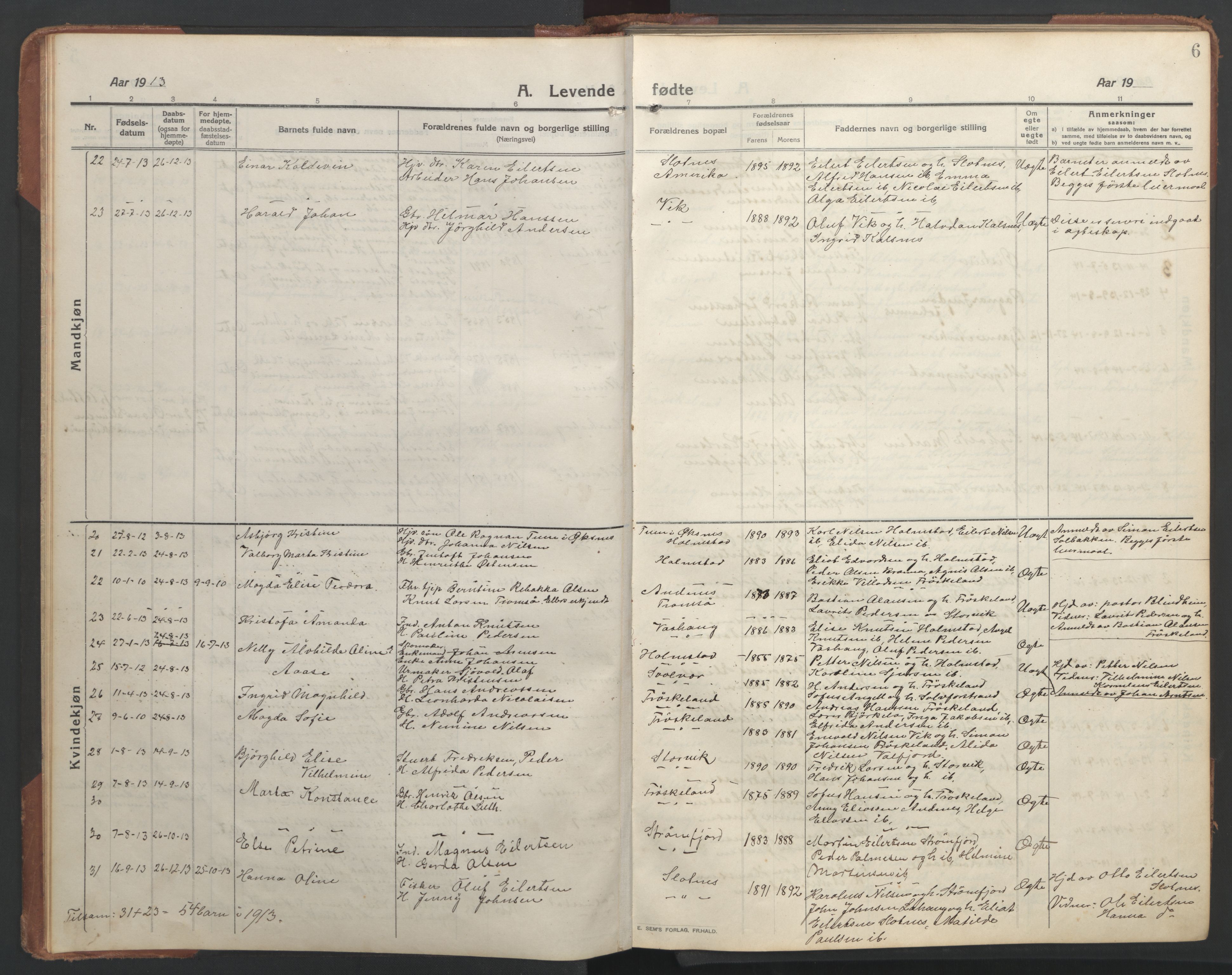 Ministerialprotokoller, klokkerbøker og fødselsregistre - Nordland, AV/SAT-A-1459/890/L1291: Klokkerbok nr. 890C02, 1913-1954, s. 6