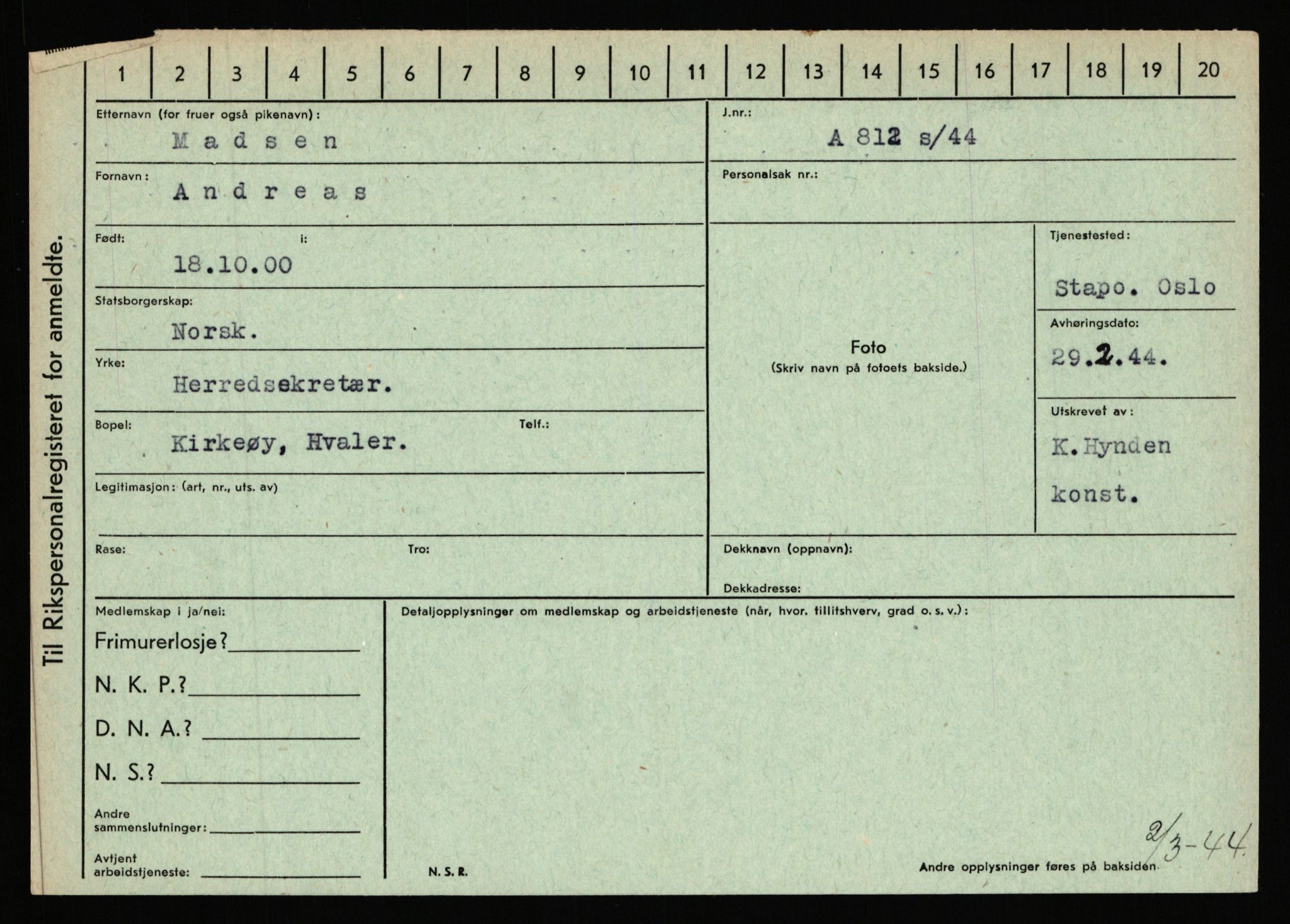 Statspolitiet - Hovedkontoret / Osloavdelingen, AV/RA-S-1329/C/Ca/L0010: Lind - Moksnes, 1943-1945, s. 2351