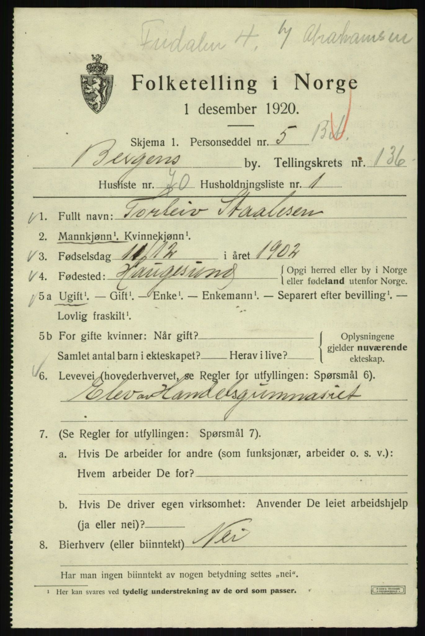 SAB, Folketelling 1920 for 1301 Bergen kjøpstad, 1920, s. 231841