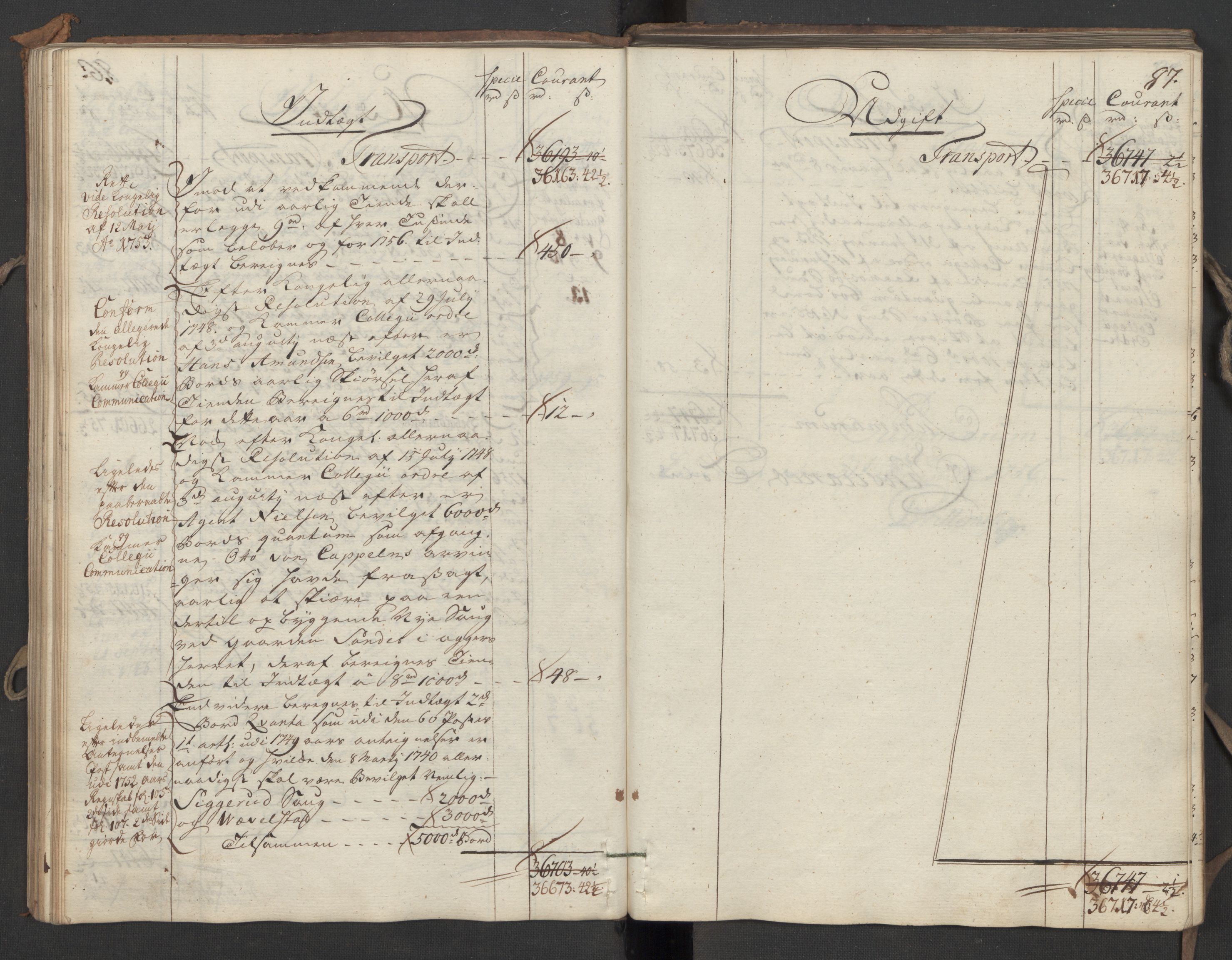 Generaltollkammeret, tollregnskaper, AV/RA-EA-5490/R06/L0039/0001: Tollregnskaper Kristiania / Utgående hovedtollbok, 1756, s. 86b-87a