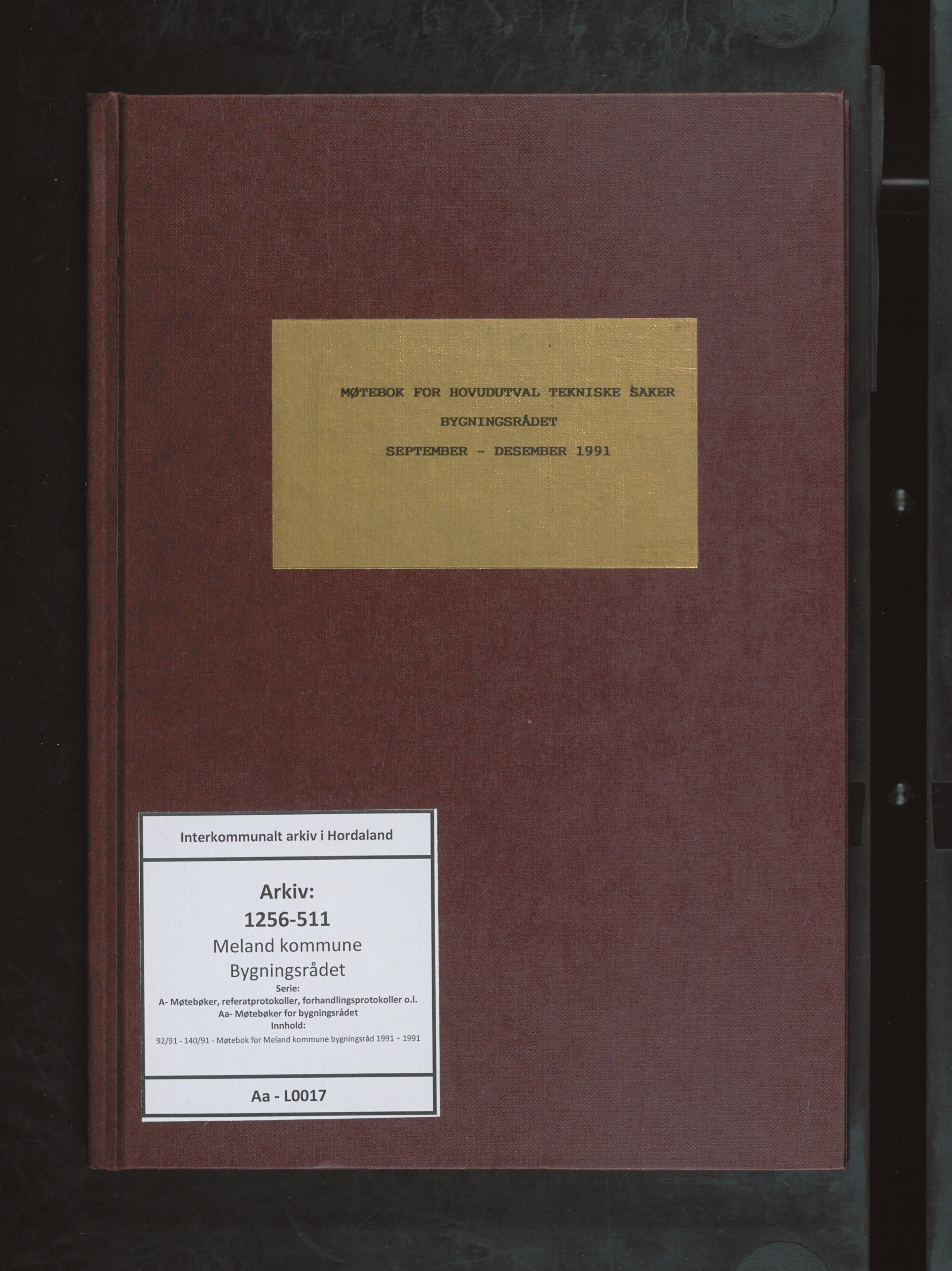 Meland kommune. Bygningsrådet , IKAH/1256-511/A/Aa/L0017: Møtebok for Meland bygningsråd, 1991