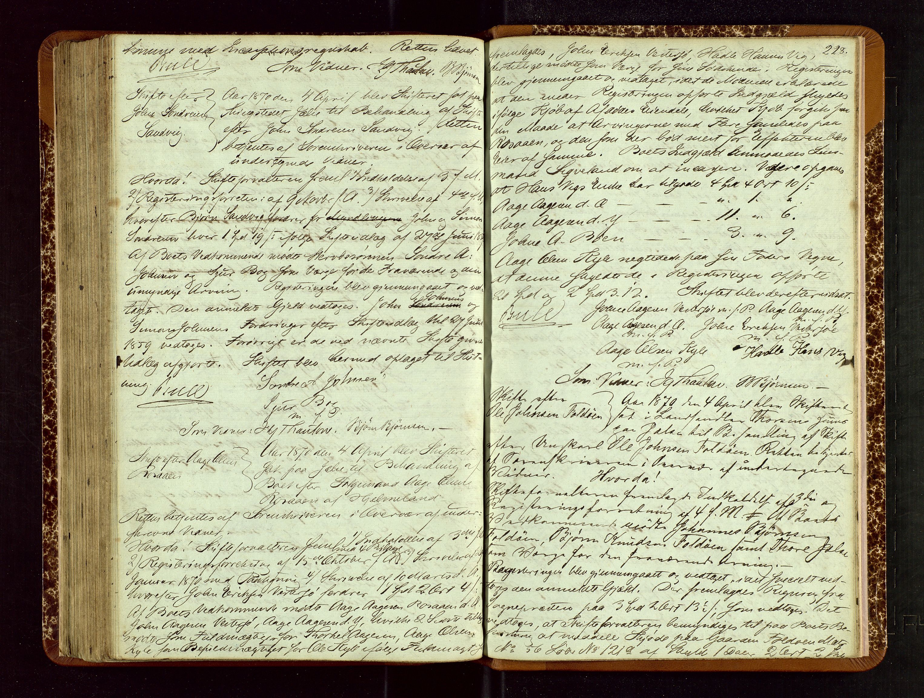 Ryfylke tingrett, AV/SAST-A-100055/001/IV/IVF/L0007: Skifteforhandlingsprotokoll B 1, 1852-1870, s. 228