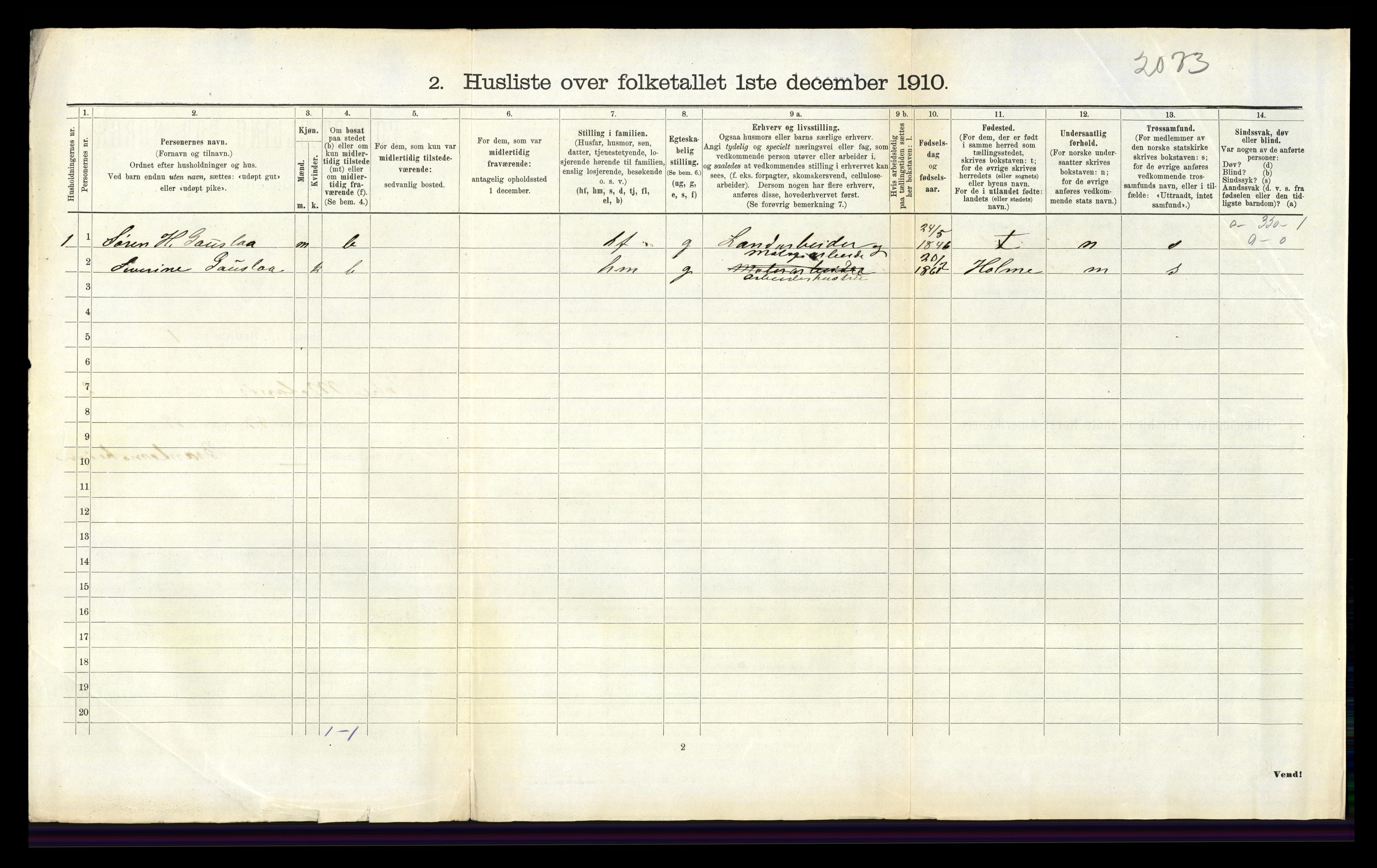 RA, Folketelling 1910 for 0926 Vestre Moland herred, 1910, s. 185