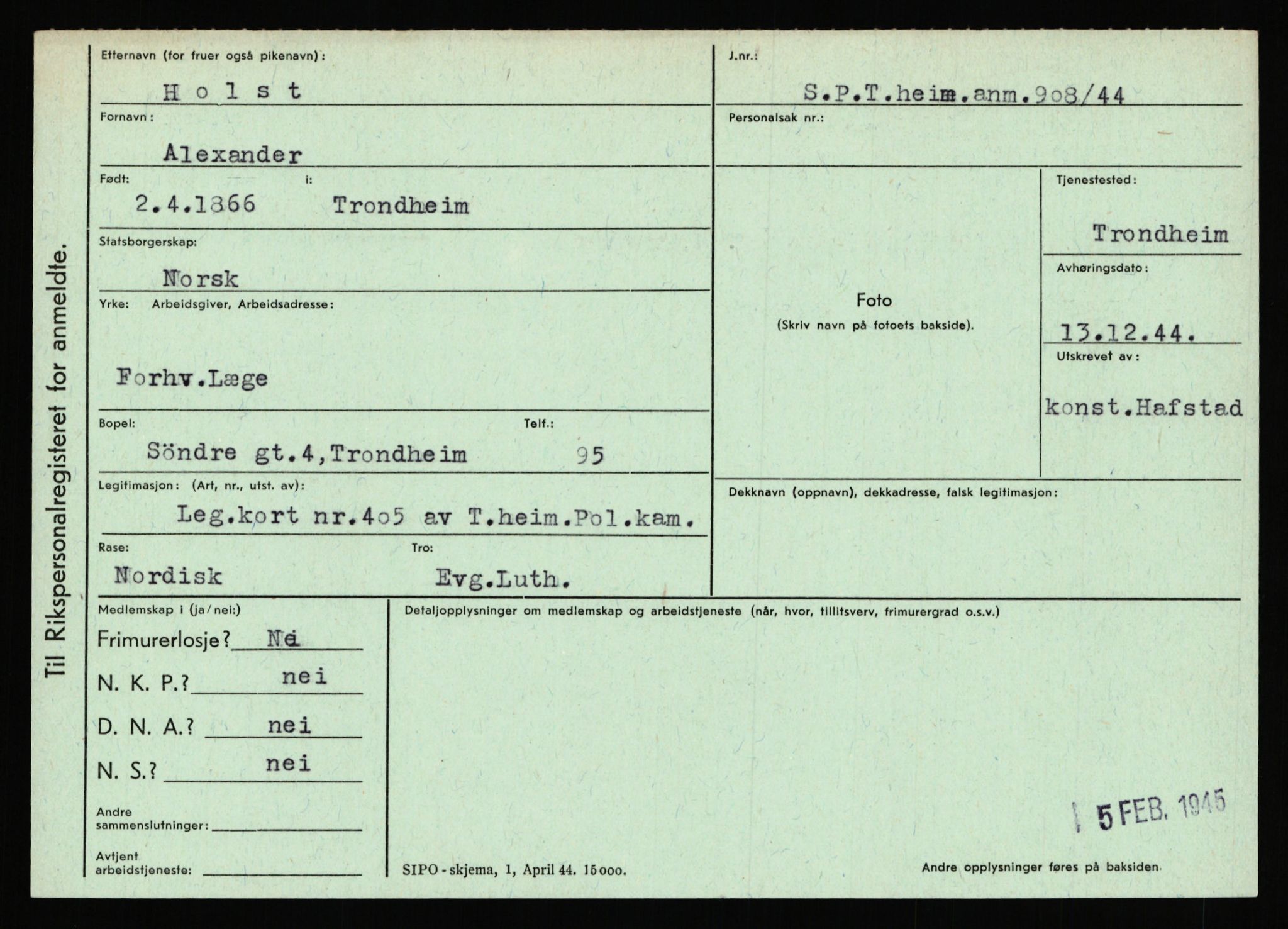 Statspolitiet - Hovedkontoret / Osloavdelingen, AV/RA-S-1329/C/Ca/L0007: Hol - Joelsen, 1943-1945, s. 464