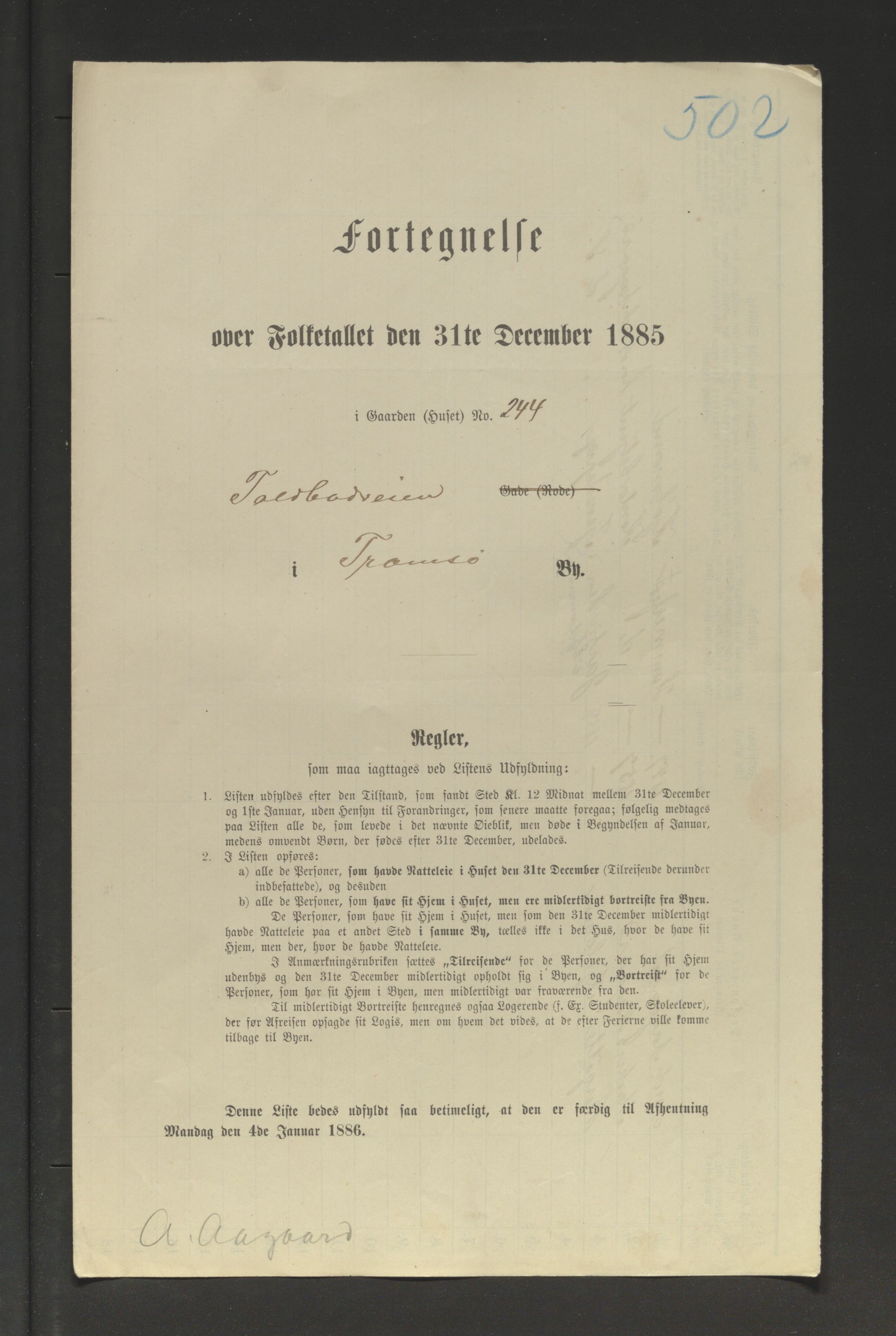 SATØ, Folketelling 1885 for 1902 Tromsø kjøpstad, 1885, s. 502a