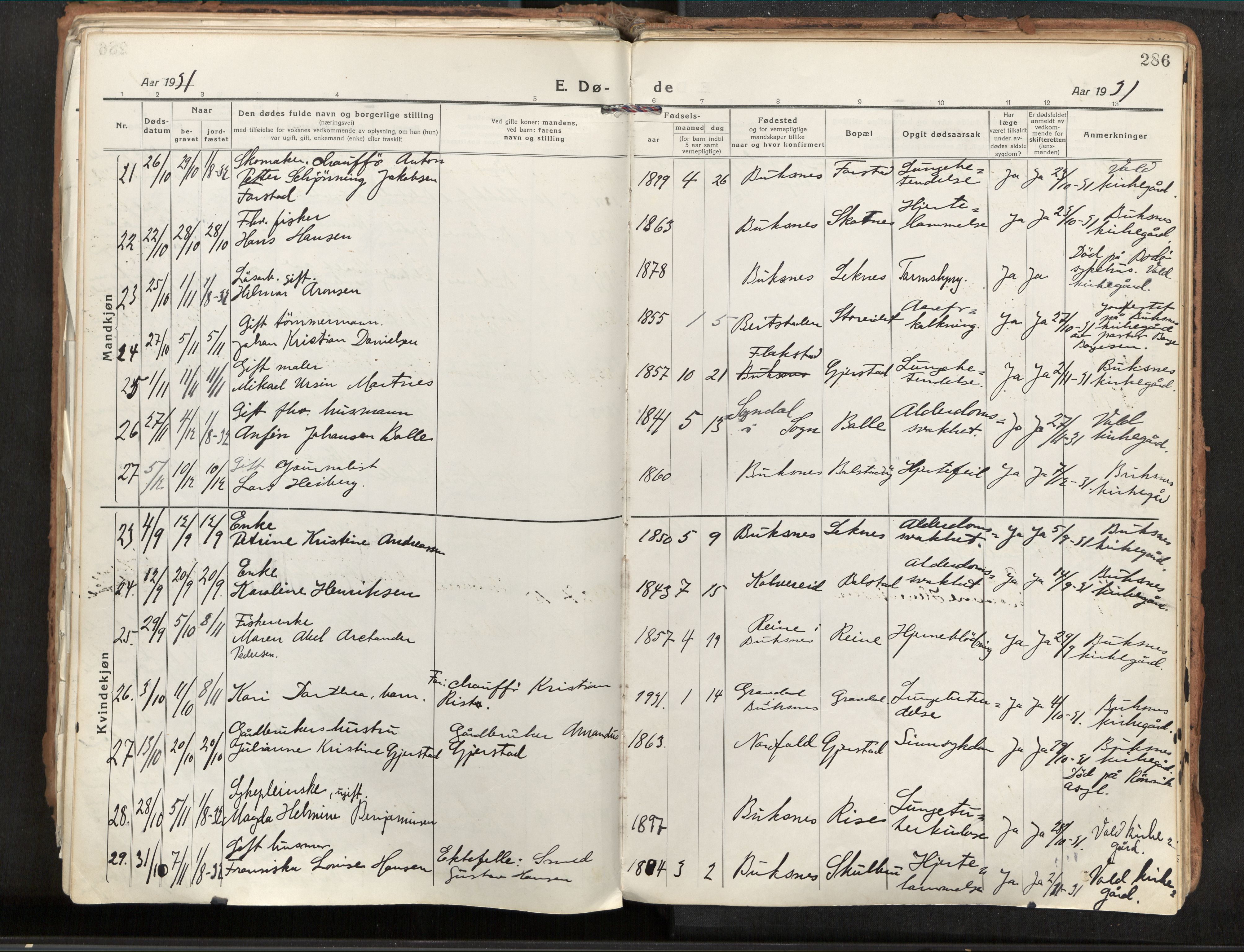 Ministerialprotokoller, klokkerbøker og fødselsregistre - Nordland, AV/SAT-A-1459/881/L1160: Ministerialbok nr. 881A13, 1919-1937, s. 286