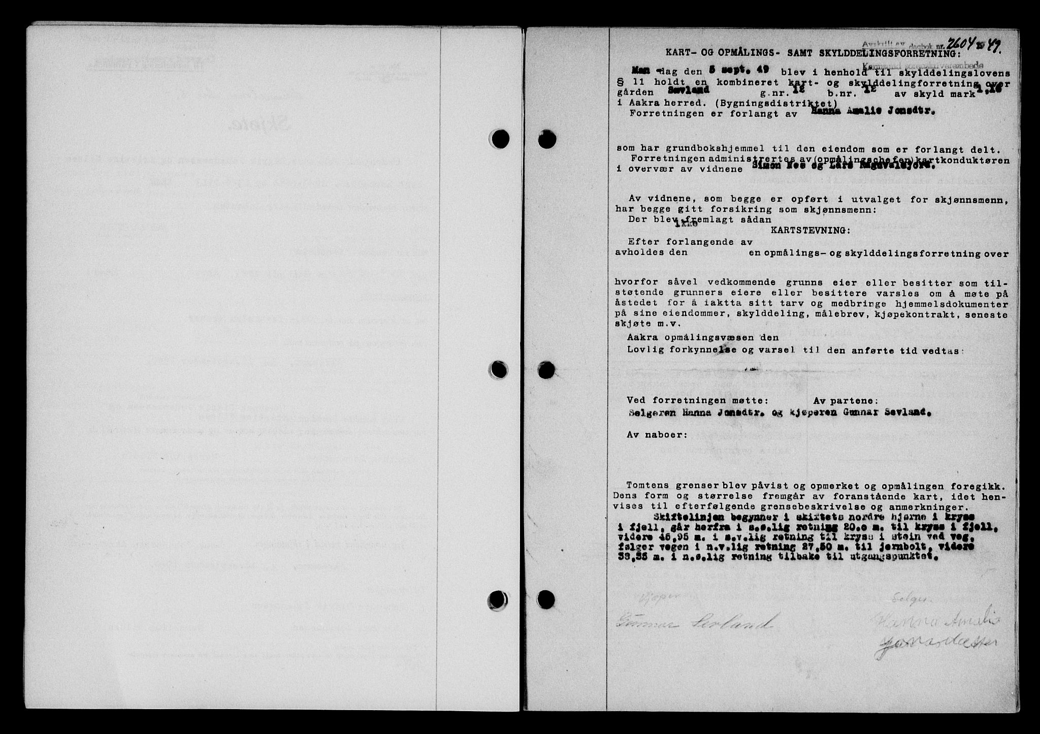 Karmsund sorenskriveri, SAST/A-100311/01/II/IIB/L0097: Pantebok nr. 77A, 1949-1949, Dagboknr: 2604/1949