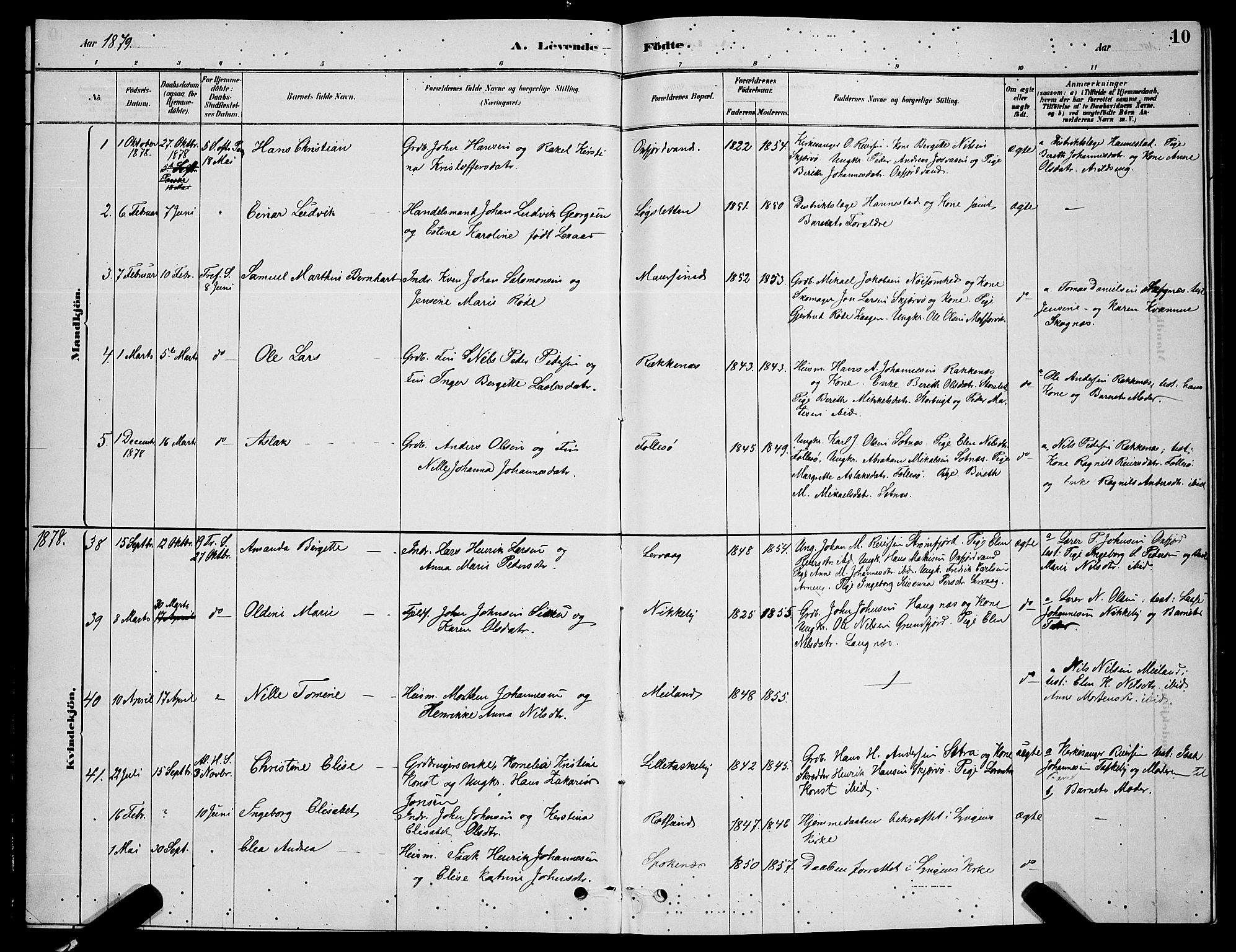 Skjervøy sokneprestkontor, AV/SATØ-S-1300/H/Ha/Hab/L0006klokker: Klokkerbok nr. 6, 1878-1888, s. 10